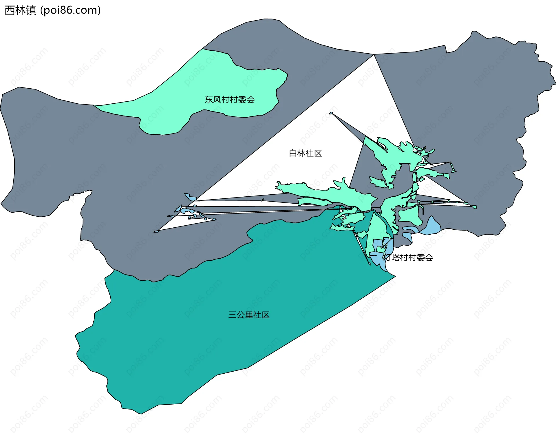 西林镇边界地图(五级行政区划)