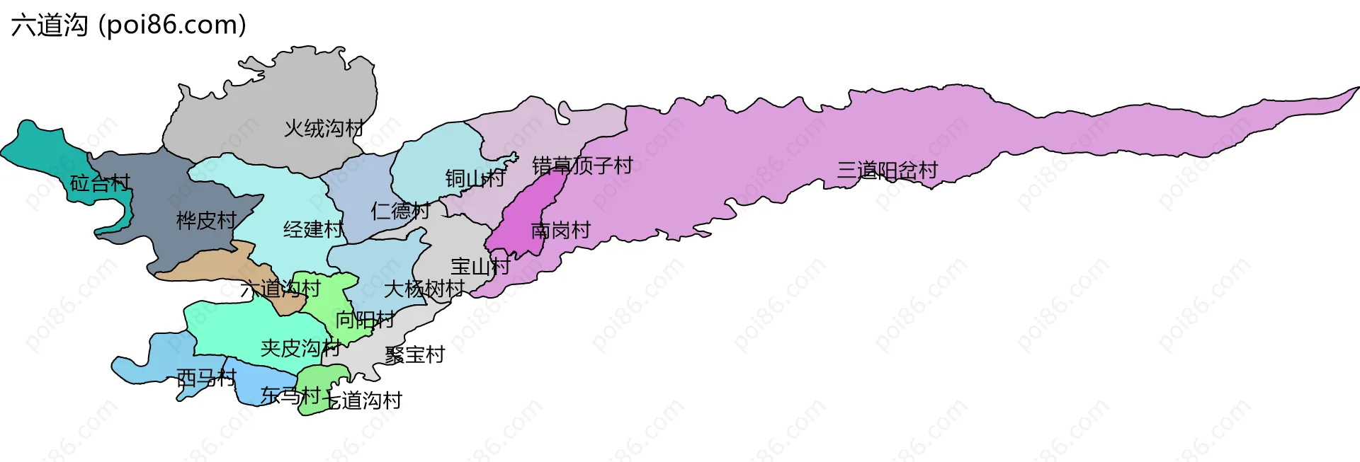 六道沟边界地图(五级行政区划)