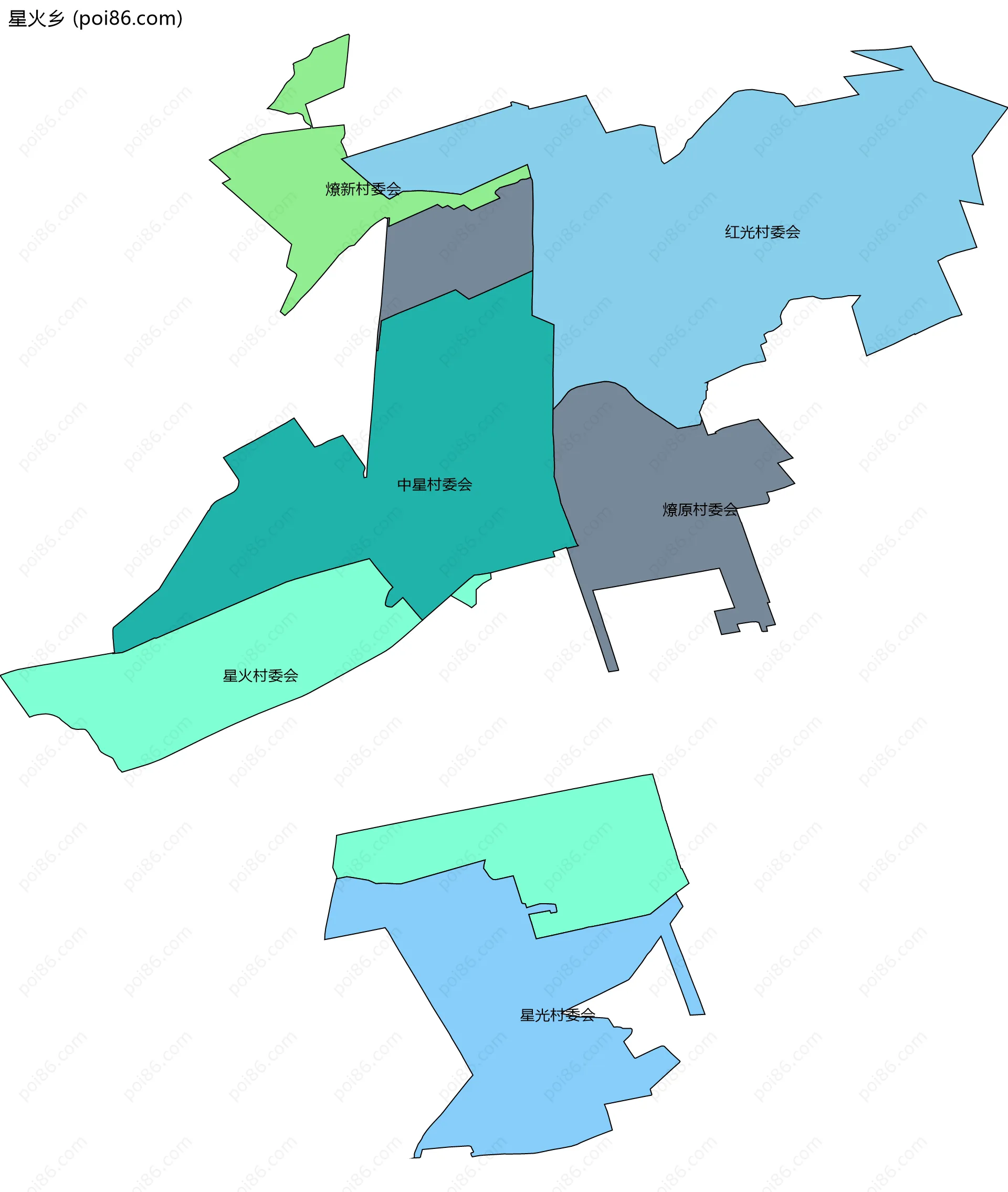 星火乡边界地图(五级行政区划)