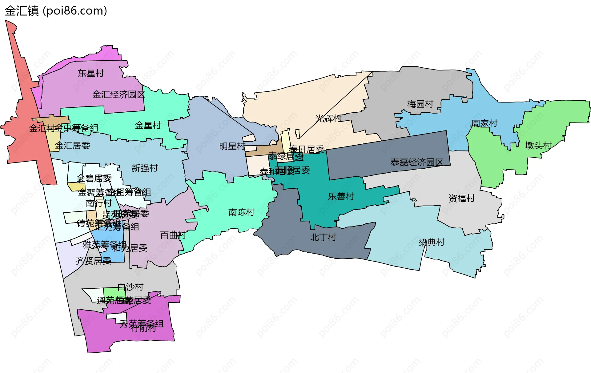 金汇镇边界地图(五级行政区划)
