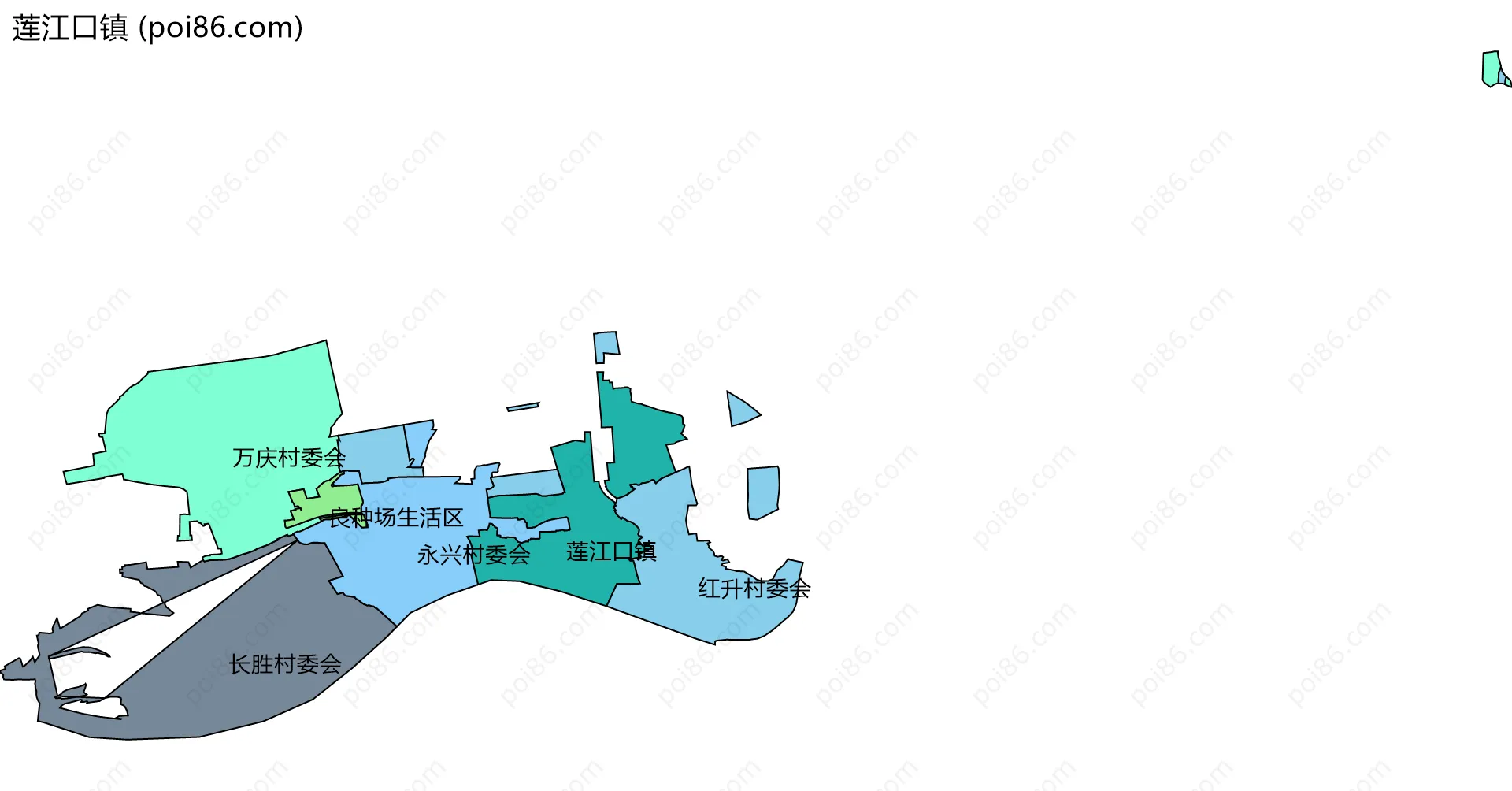 莲江口镇边界地图(五级行政区划)