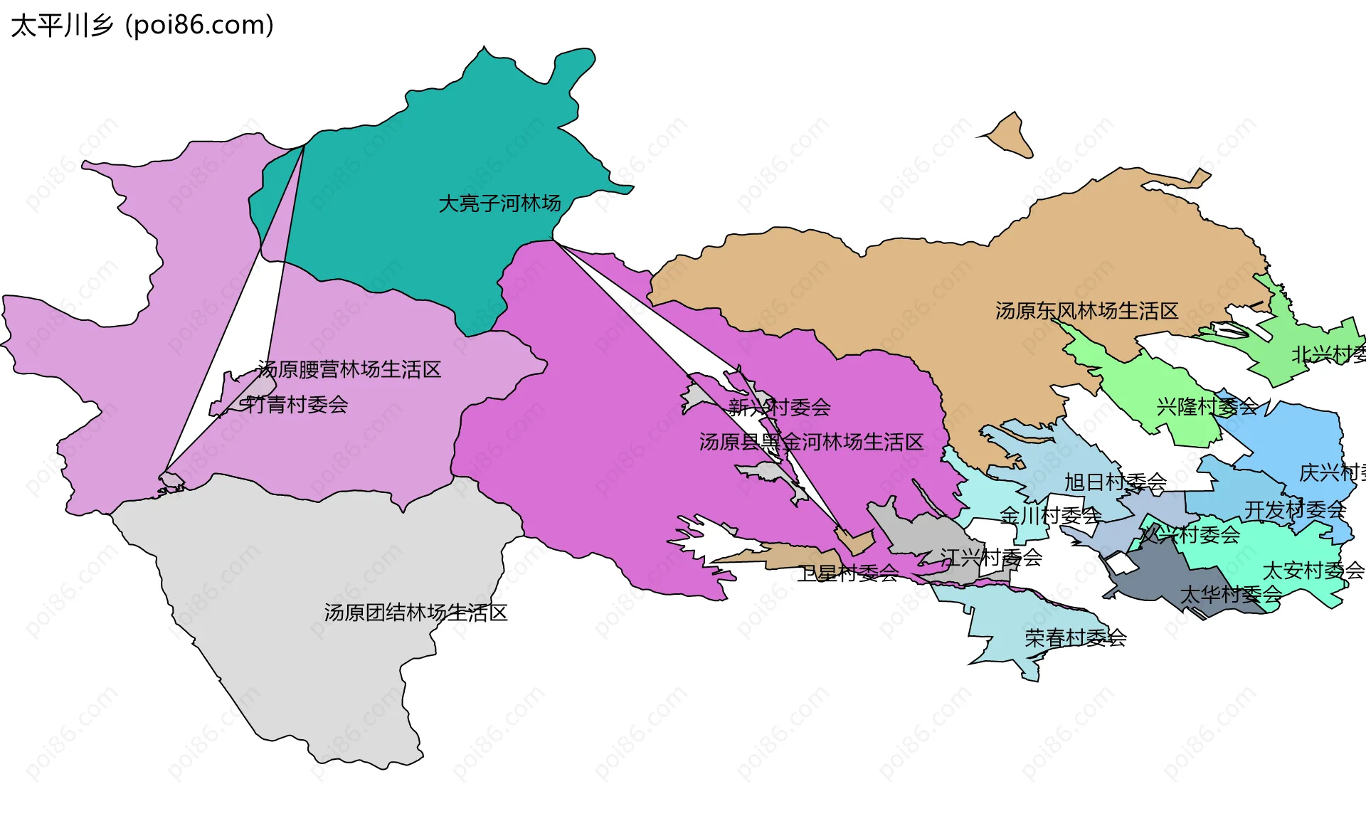 太平川乡边界地图(五级行政区划)