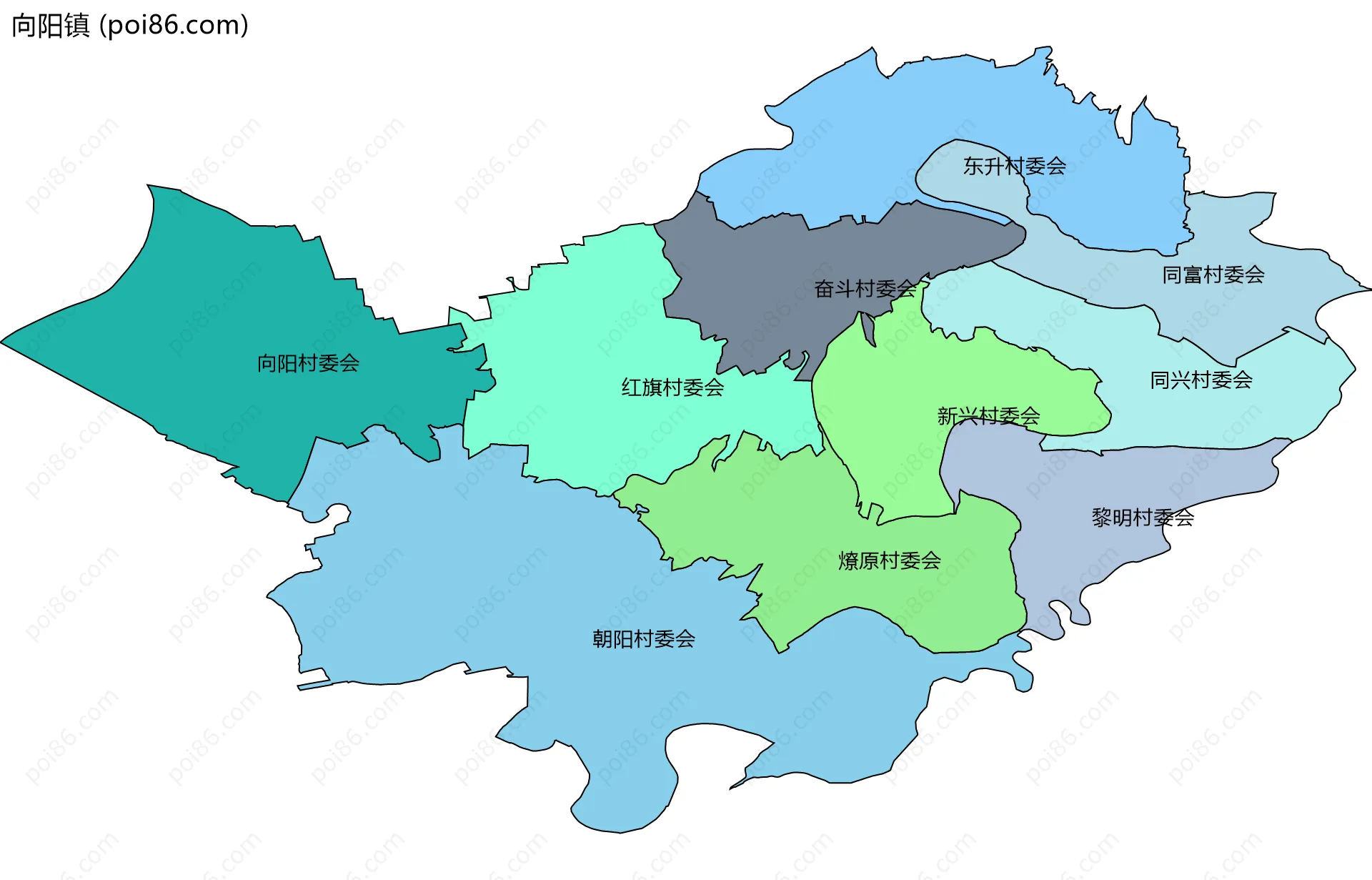 向阳镇边界地图(五级行政区划)