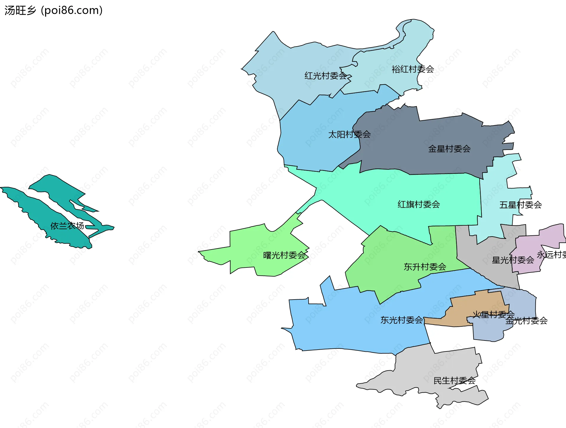 汤旺乡边界地图(五级行政区划)