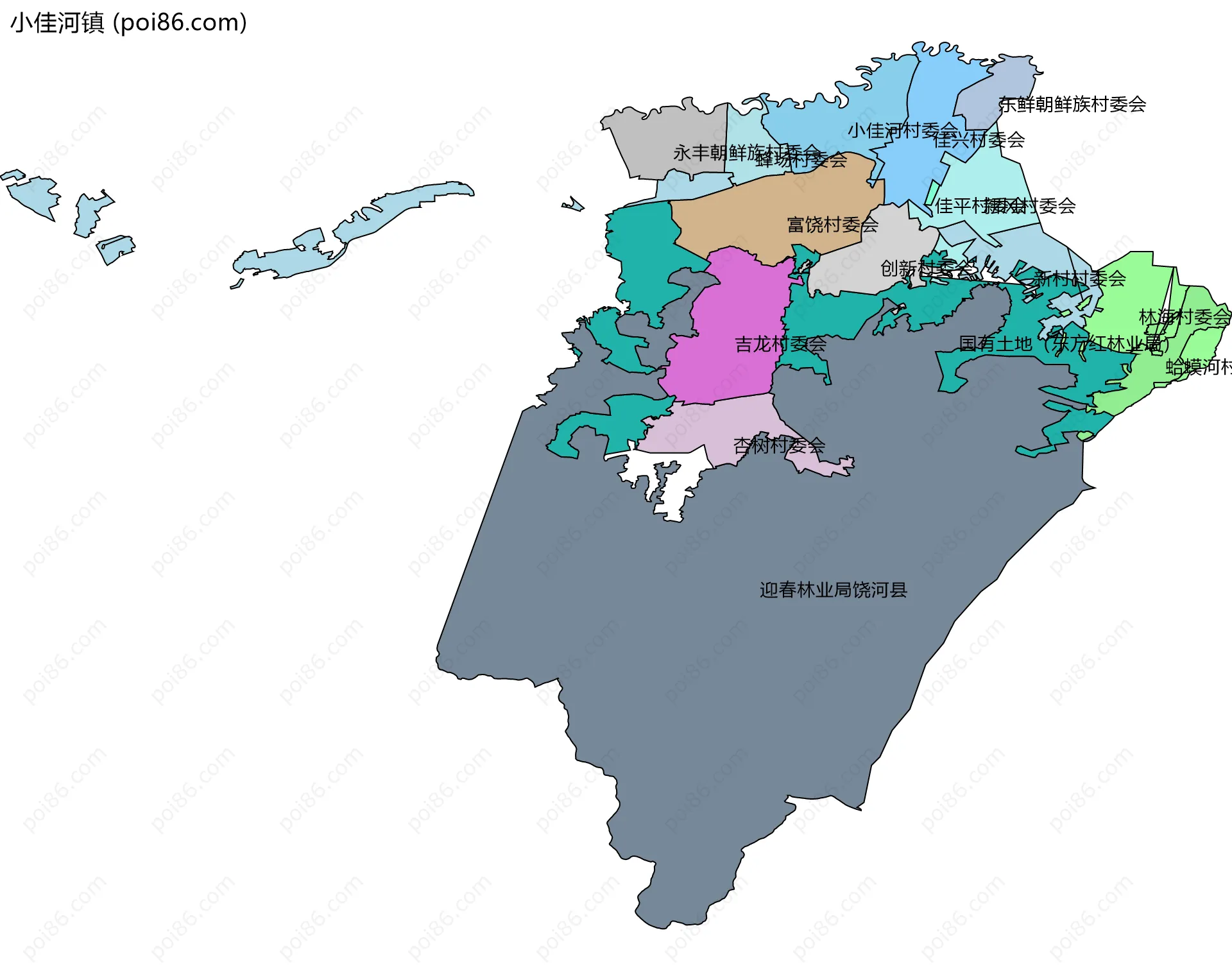 小佳河镇边界地图(五级行政区划)