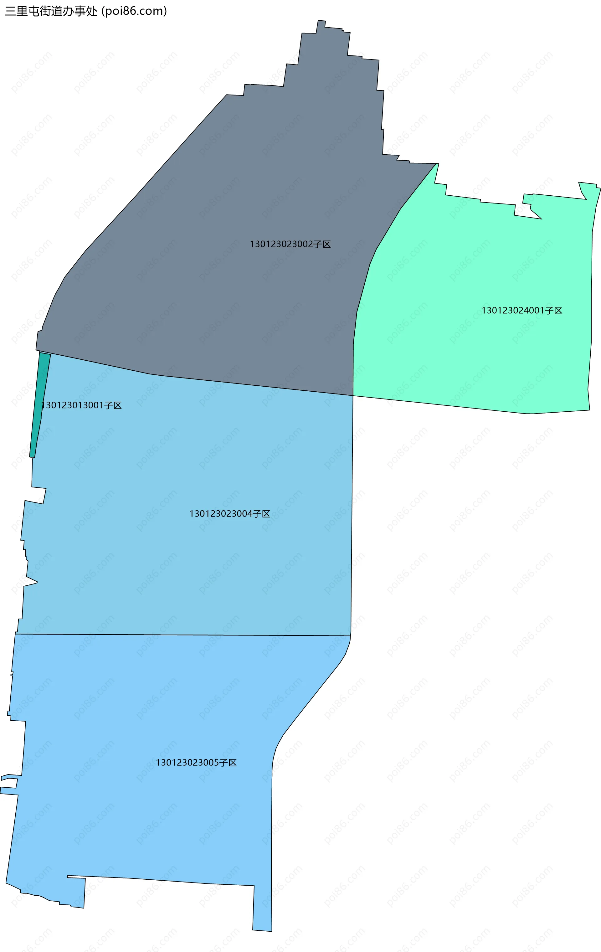 三里屯街道办事处边界地图(五级行政区划)