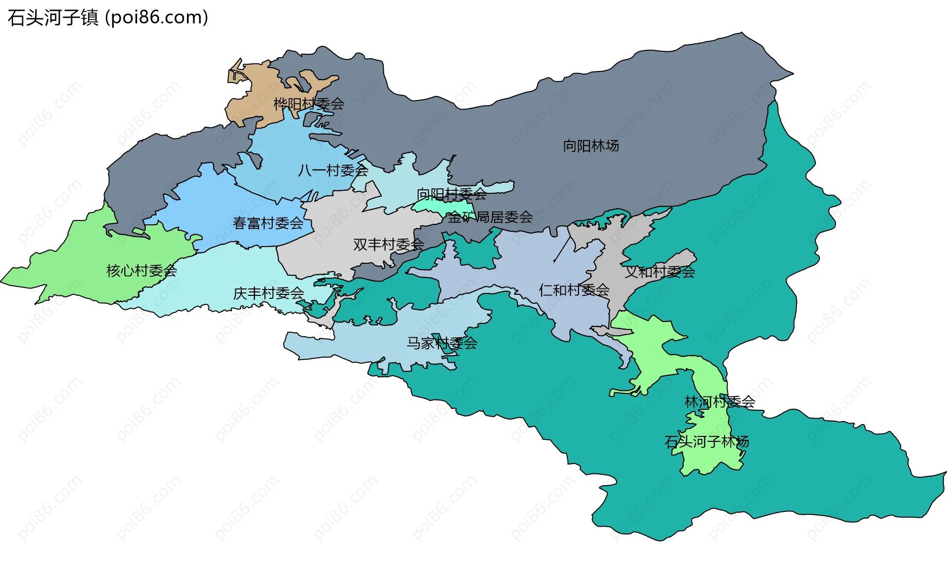 石头河子镇边界地图(五级行政区划)