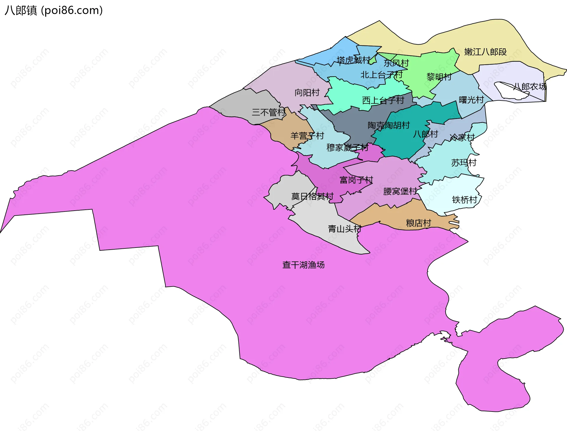八郎镇边界地图(五级行政区划)
