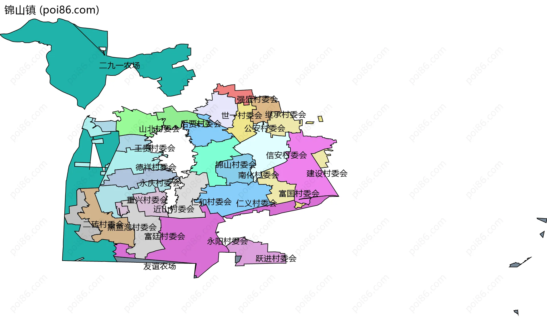 锦山镇边界地图(五级行政区划)