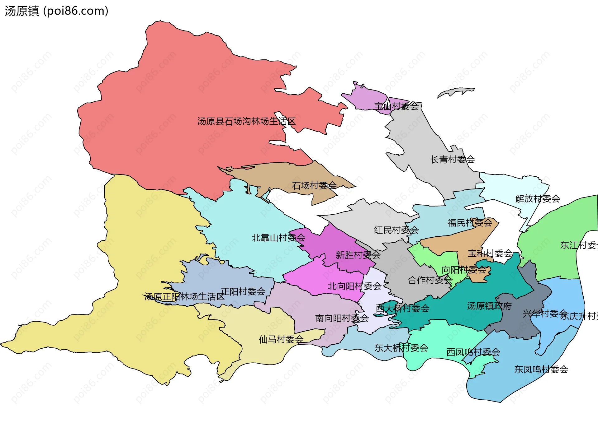 汤原镇边界地图(五级行政区划)