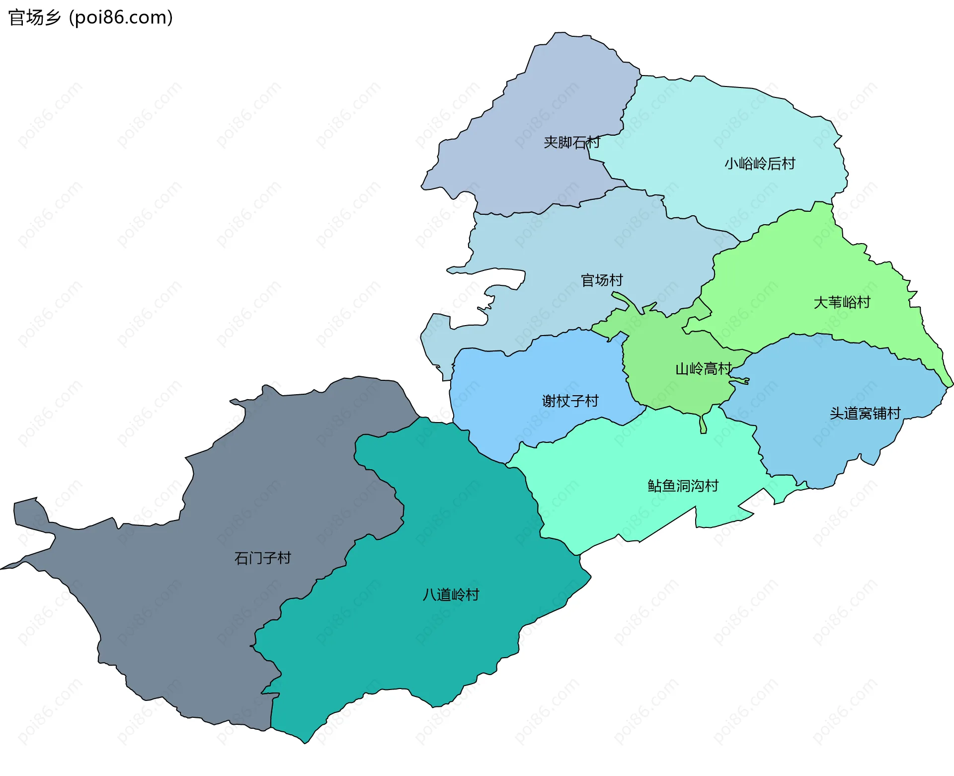 官场乡边界地图(五级行政区划)