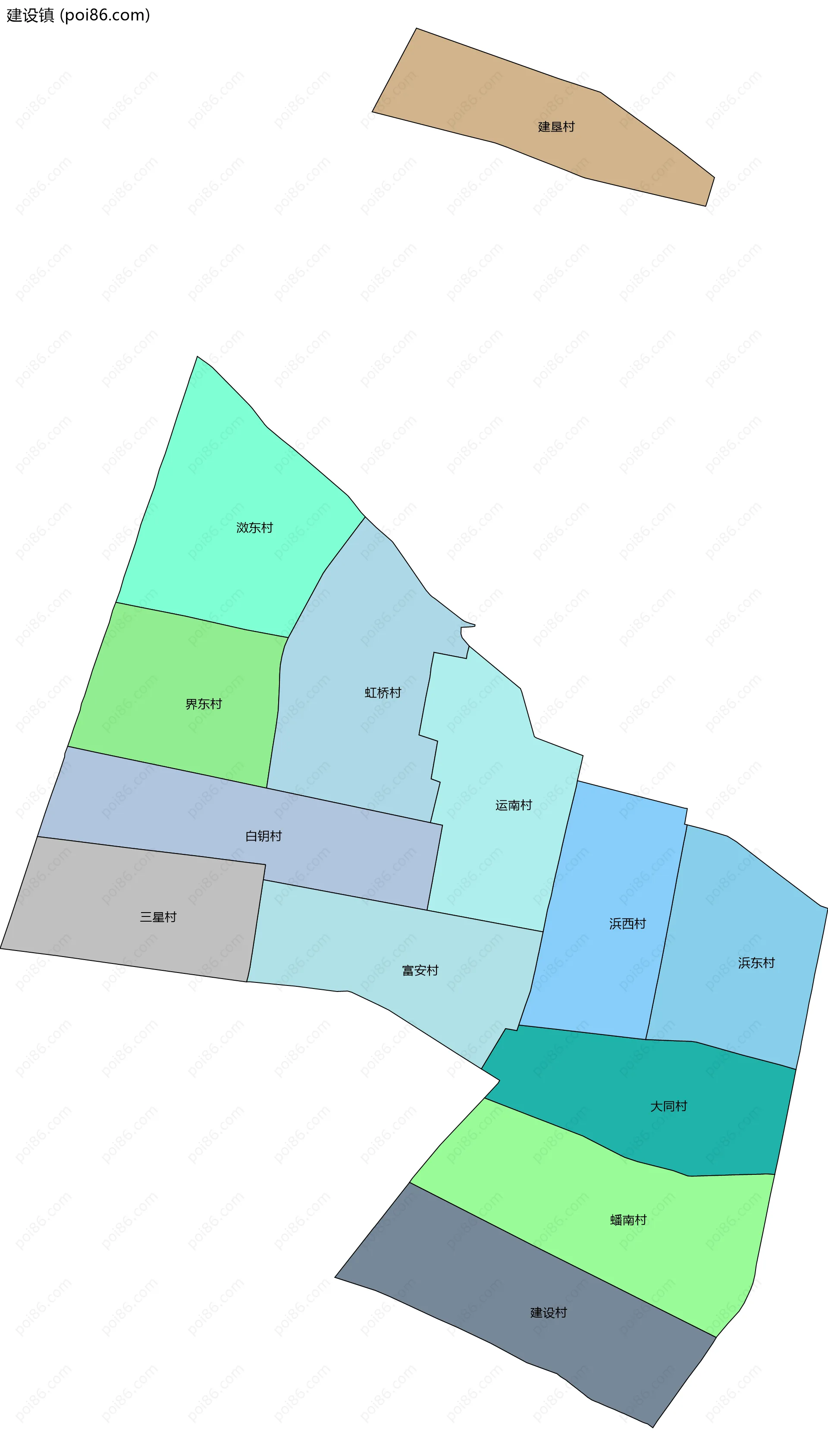 建设镇边界地图(五级行政区划)