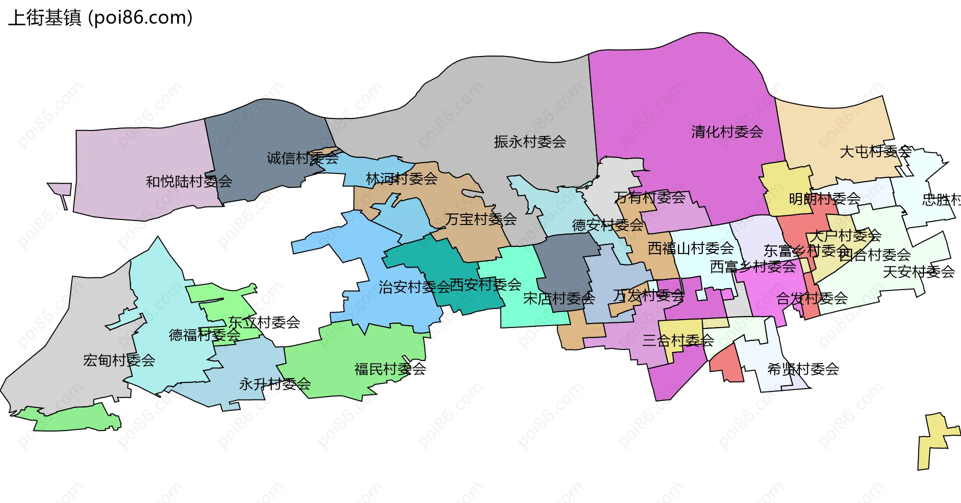 上街基镇边界地图(五级行政区划)