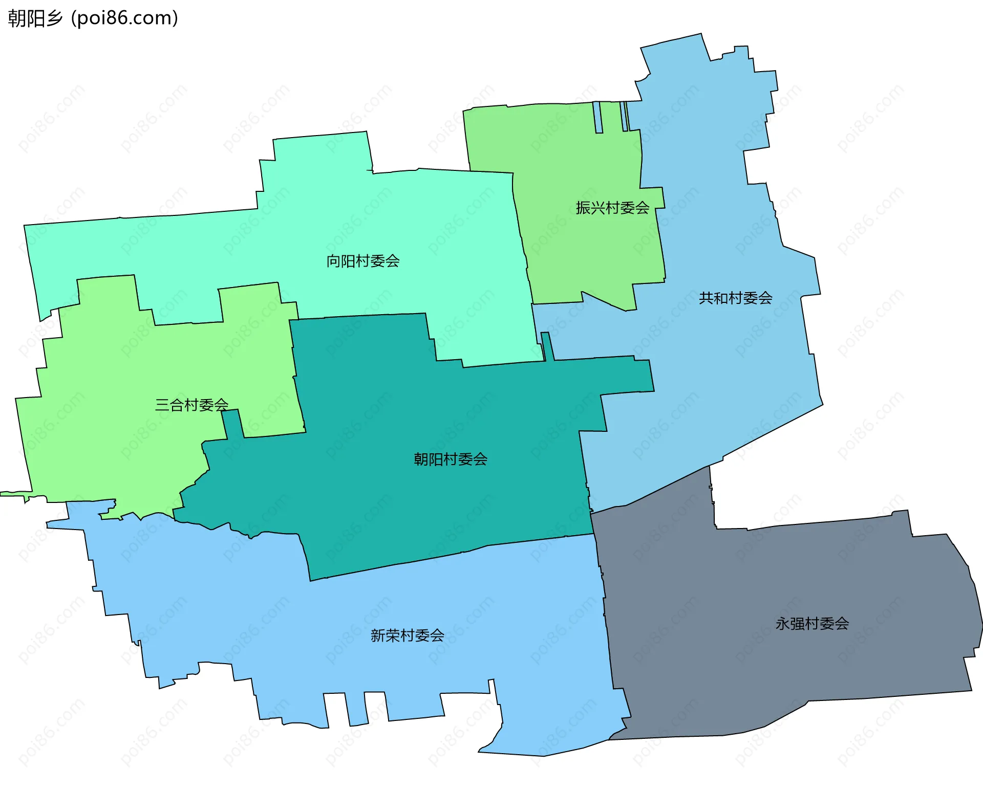 朝阳乡边界地图(五级行政区划)