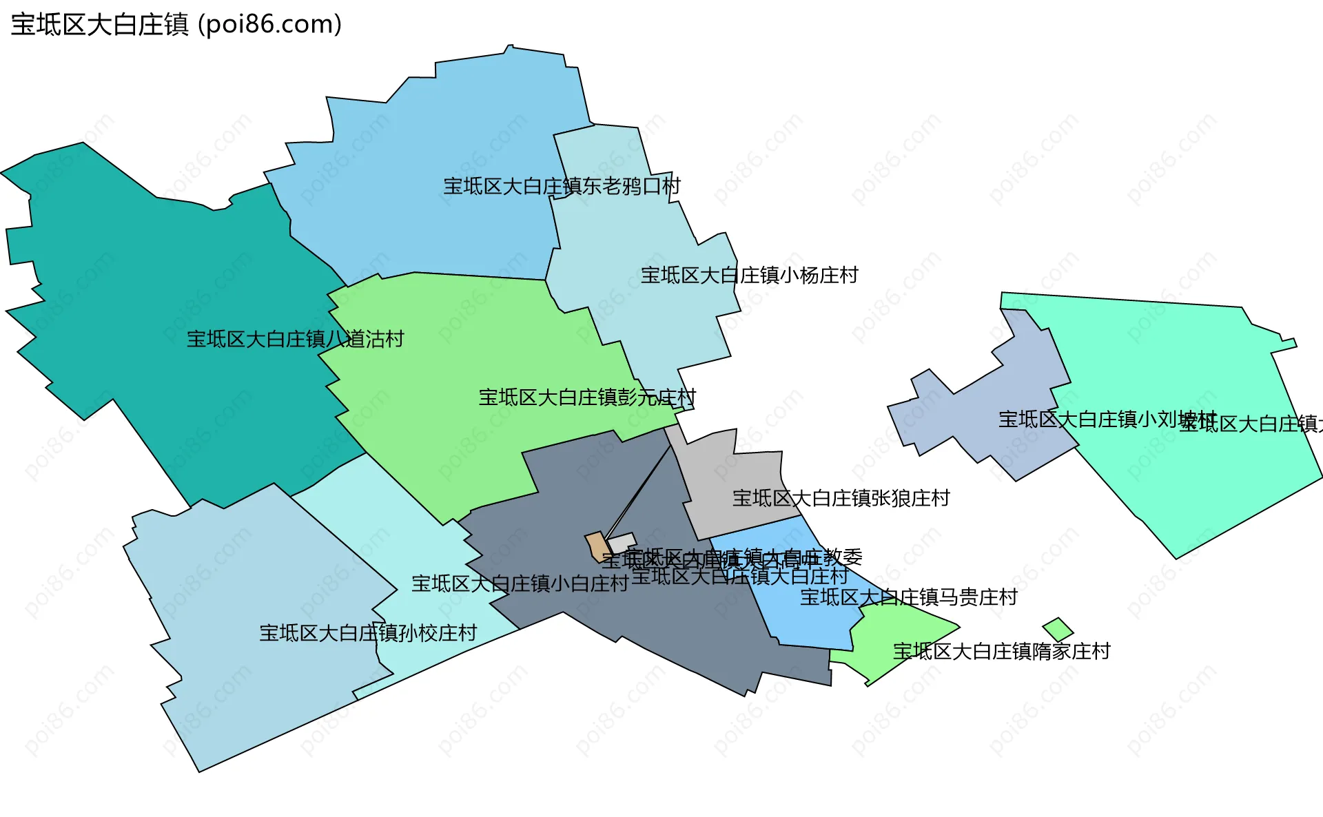 宝坻区大白庄镇边界地图(五级行政区划)