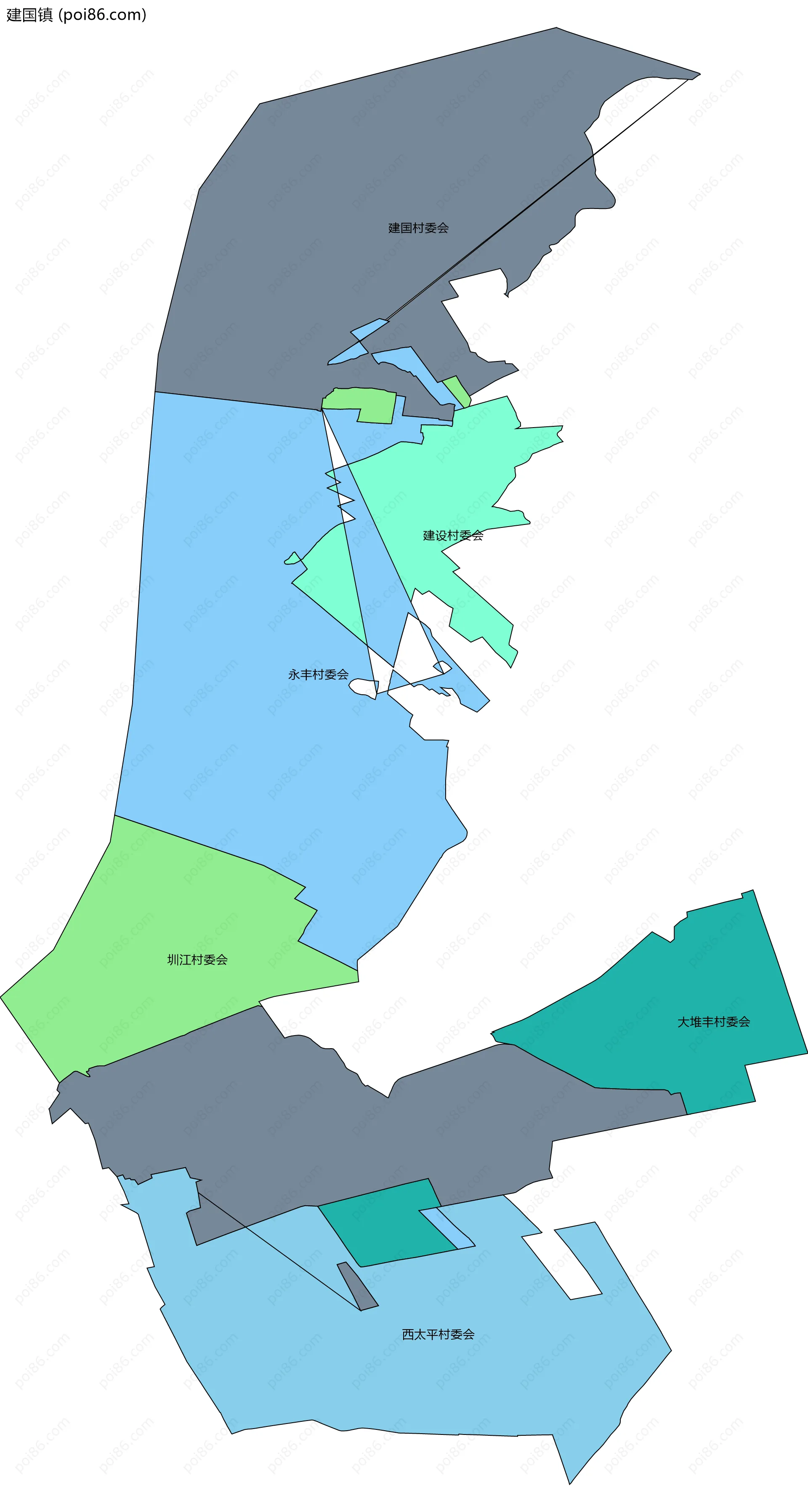 建国镇边界地图(五级行政区划)