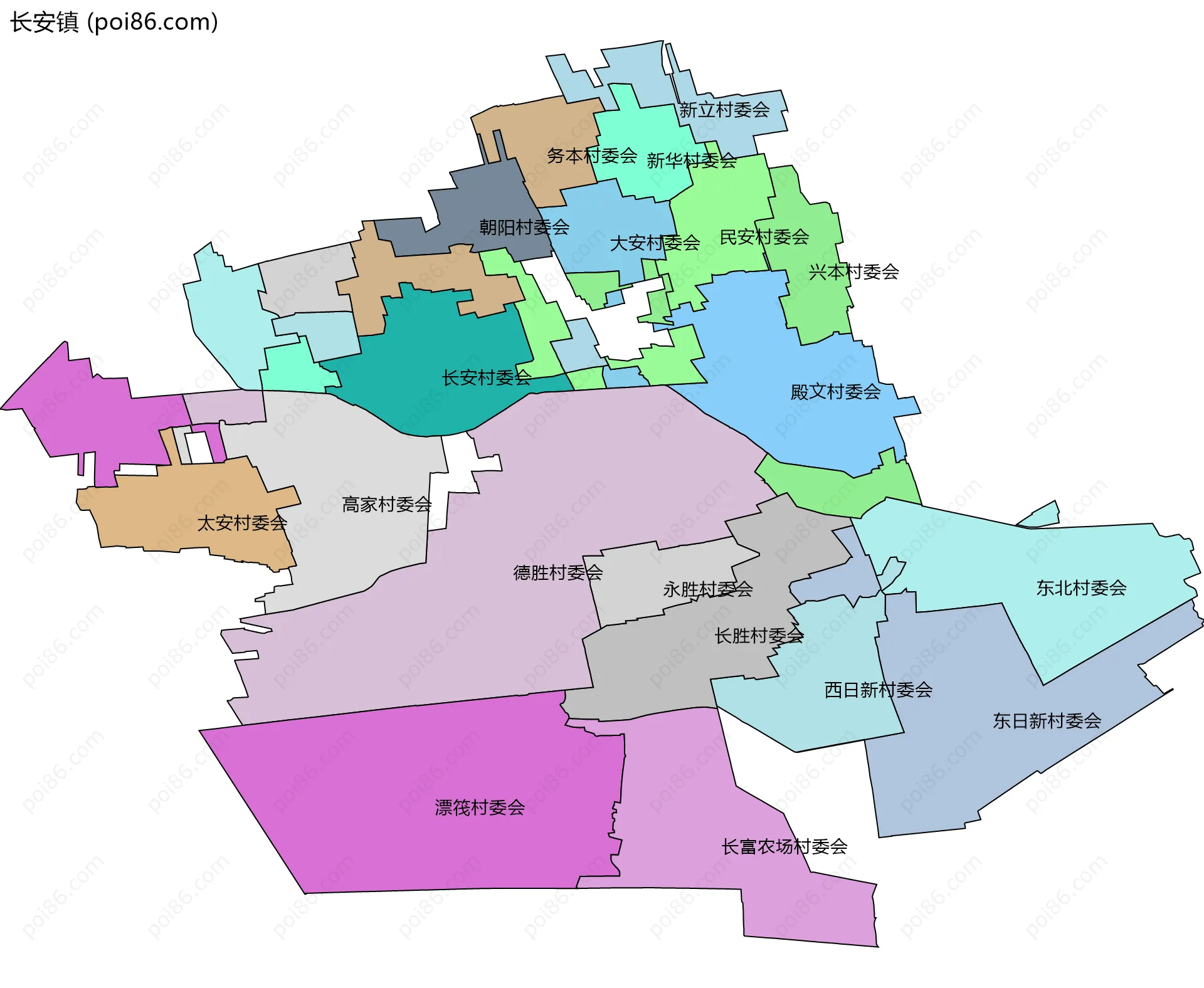 长安镇边界地图(五级行政区划)