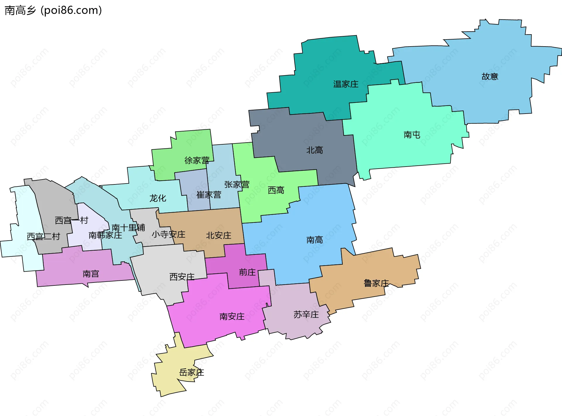 南高乡边界地图(五级行政区划)