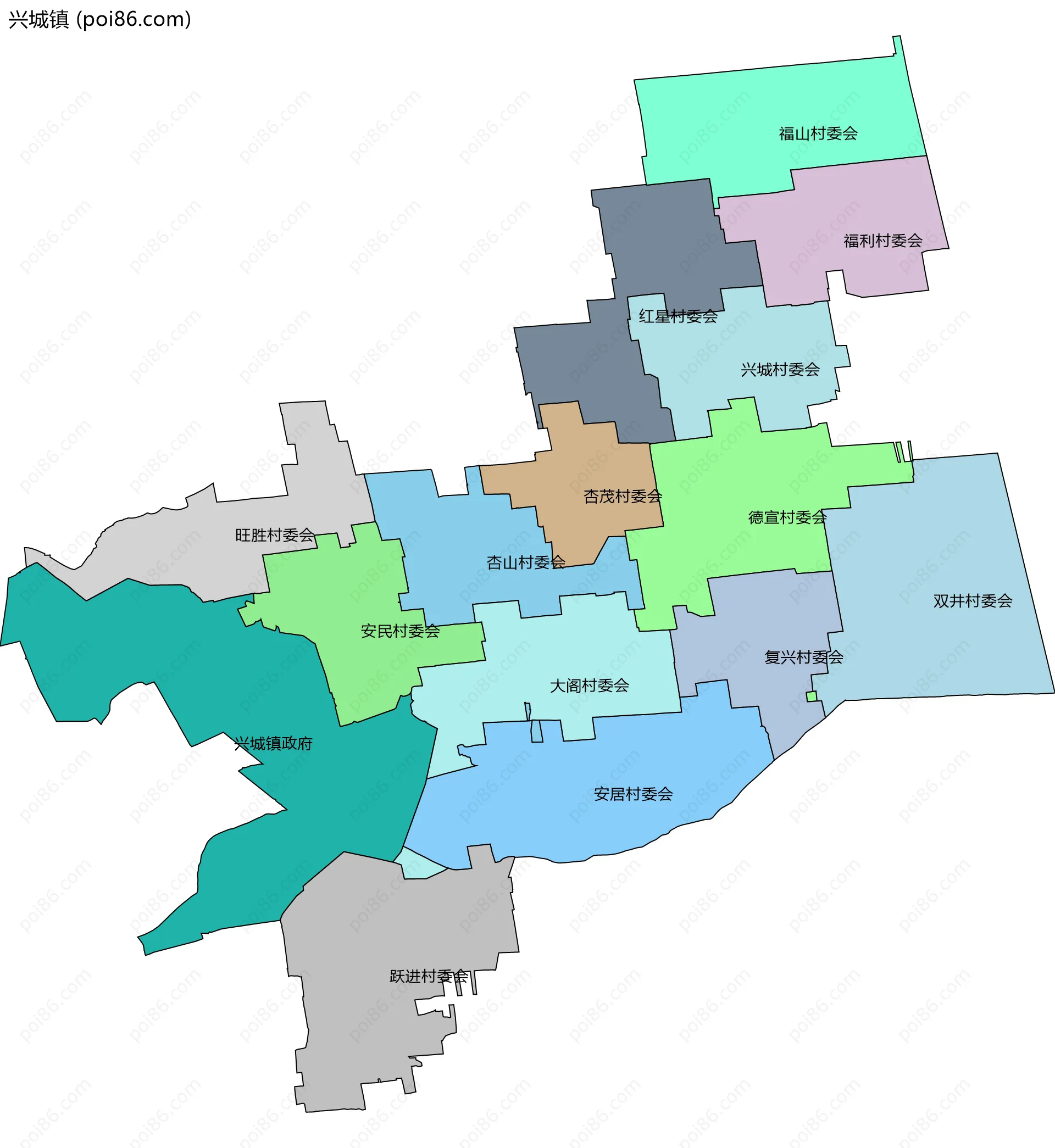 兴城镇边界地图(五级行政区划)