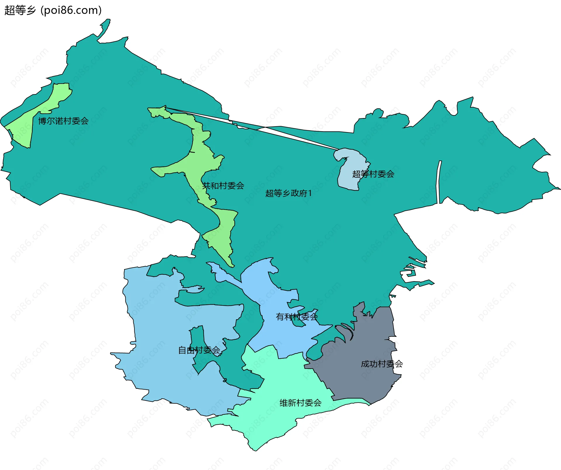 超等乡边界地图(五级行政区划)