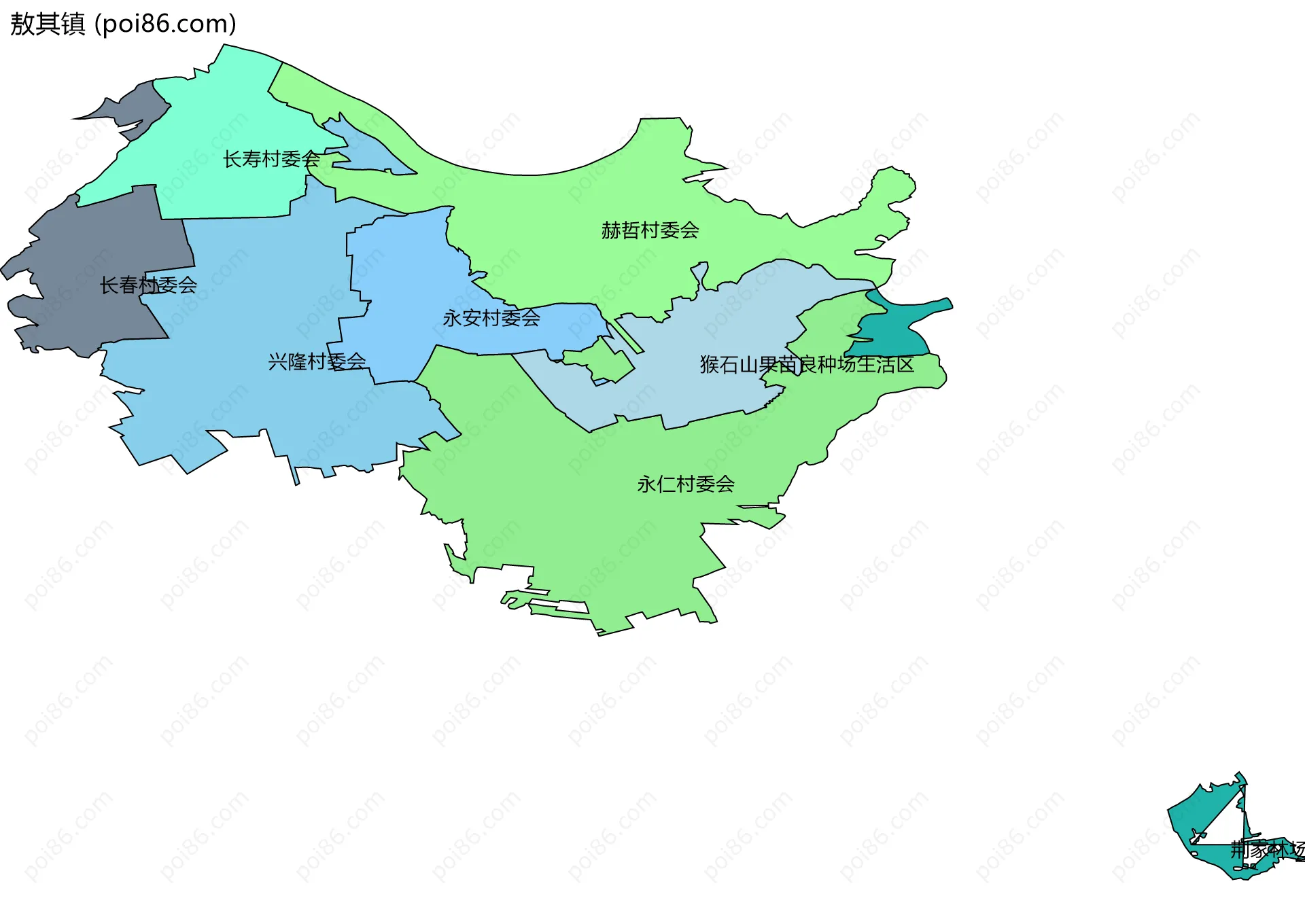 敖其镇边界地图(五级行政区划)