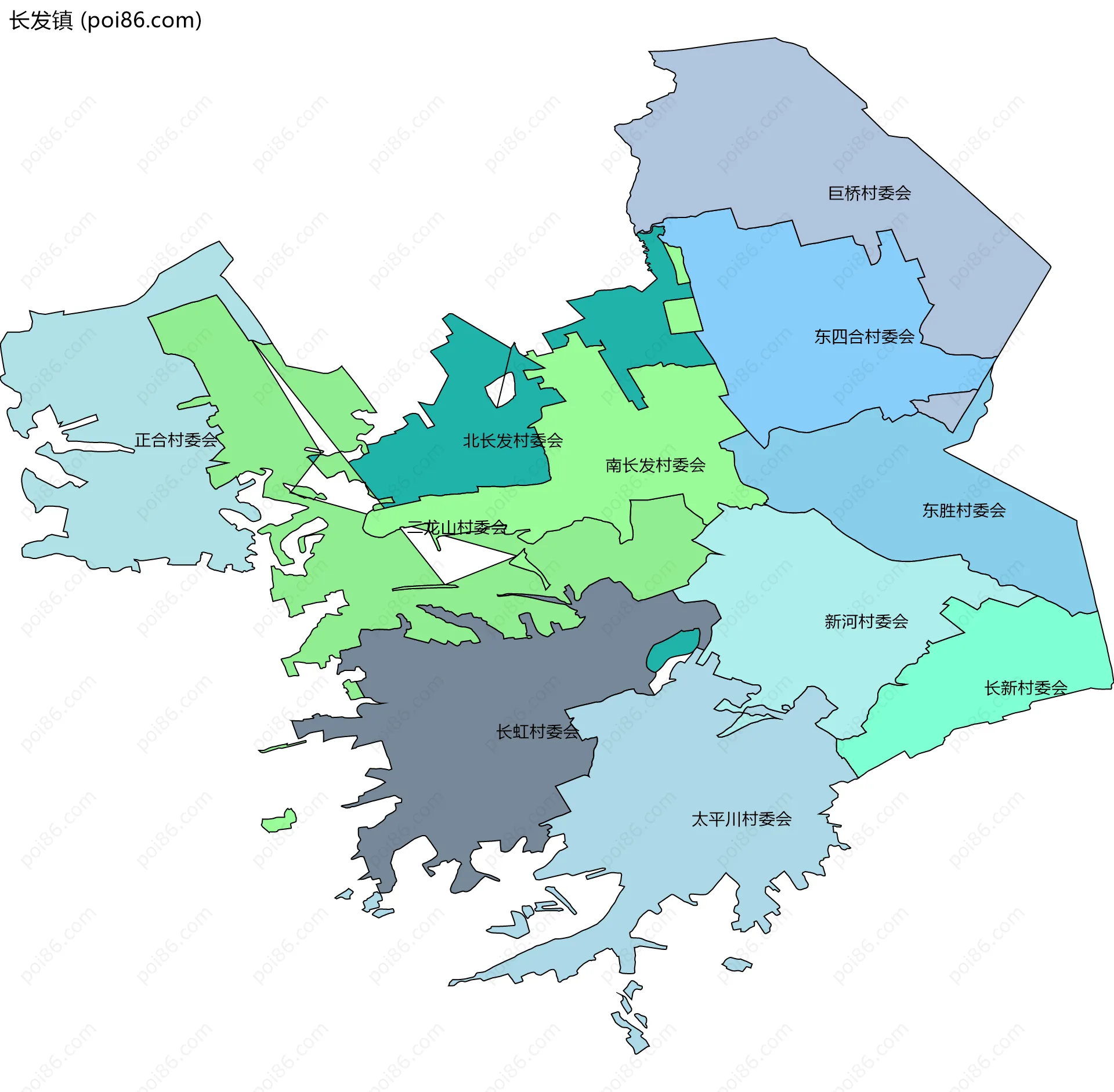 长发镇边界地图(五级行政区划)