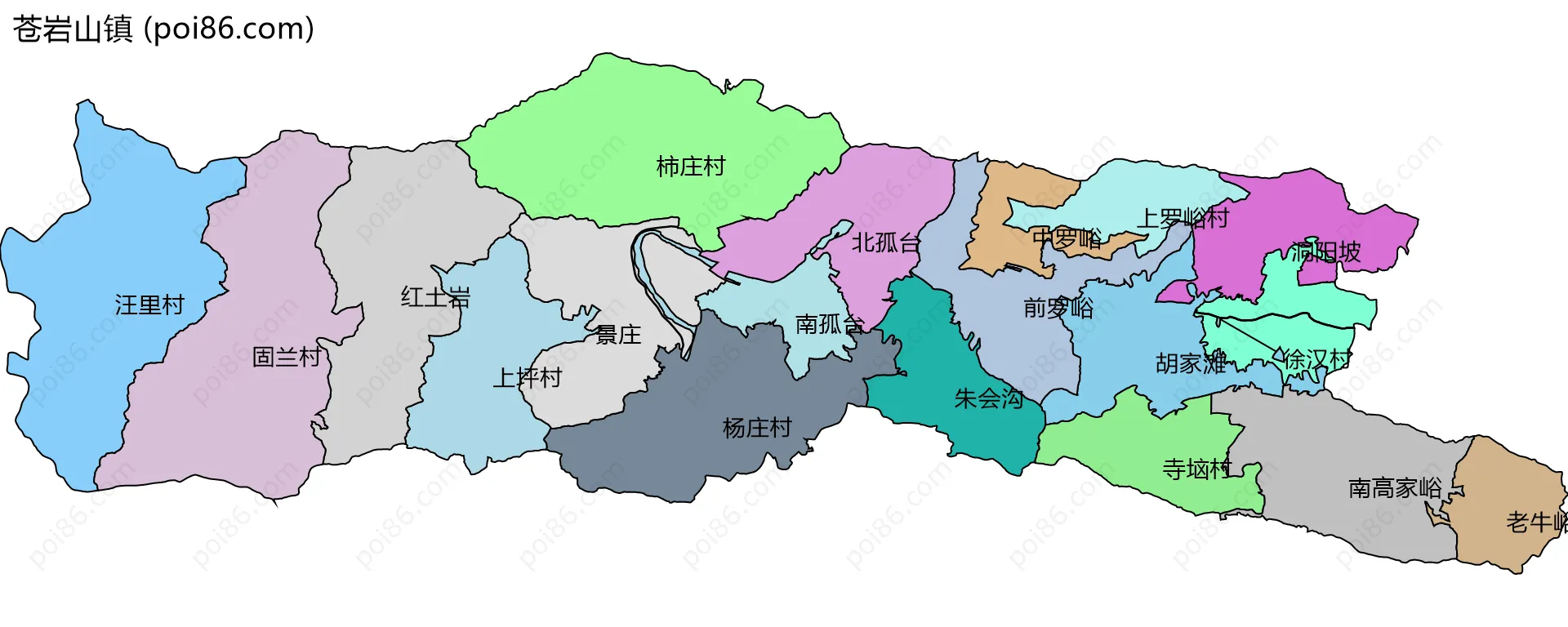 苍岩山镇边界地图(五级行政区划)