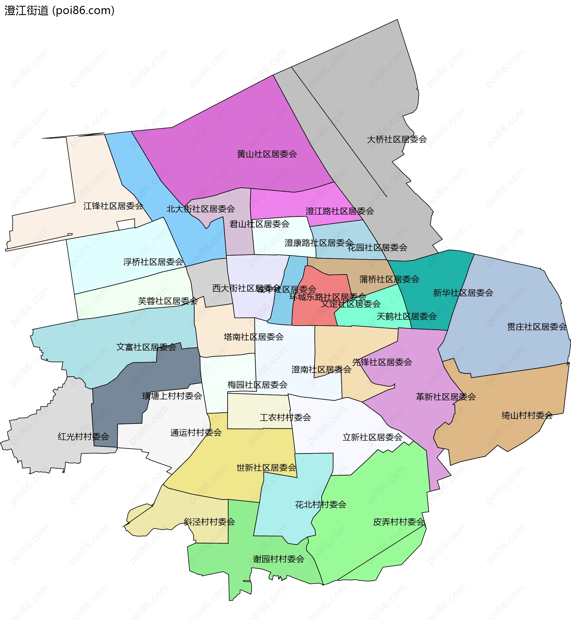 澄江街道边界地图(五级行政区划)