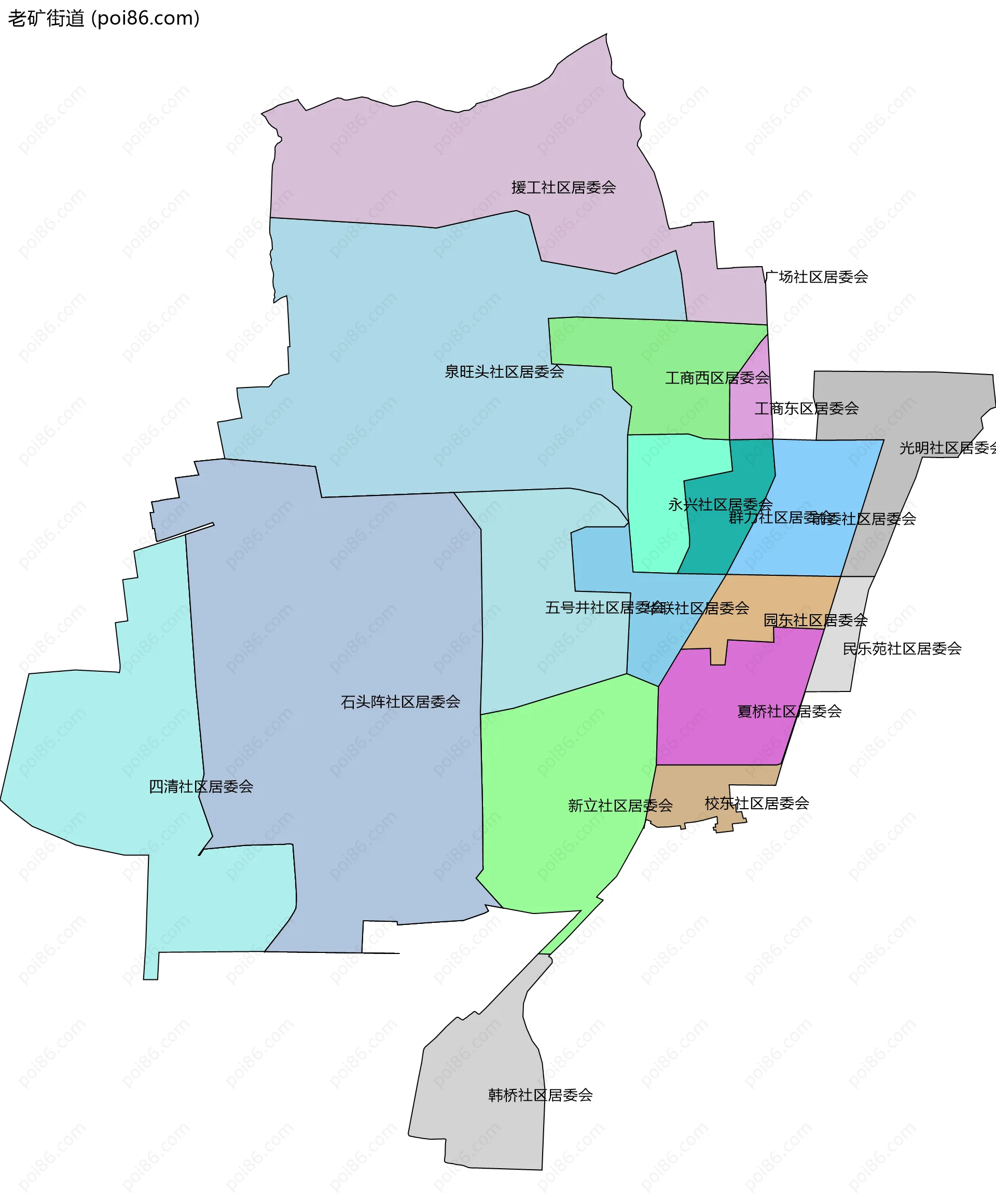 老矿街道边界地图(五级行政区划)