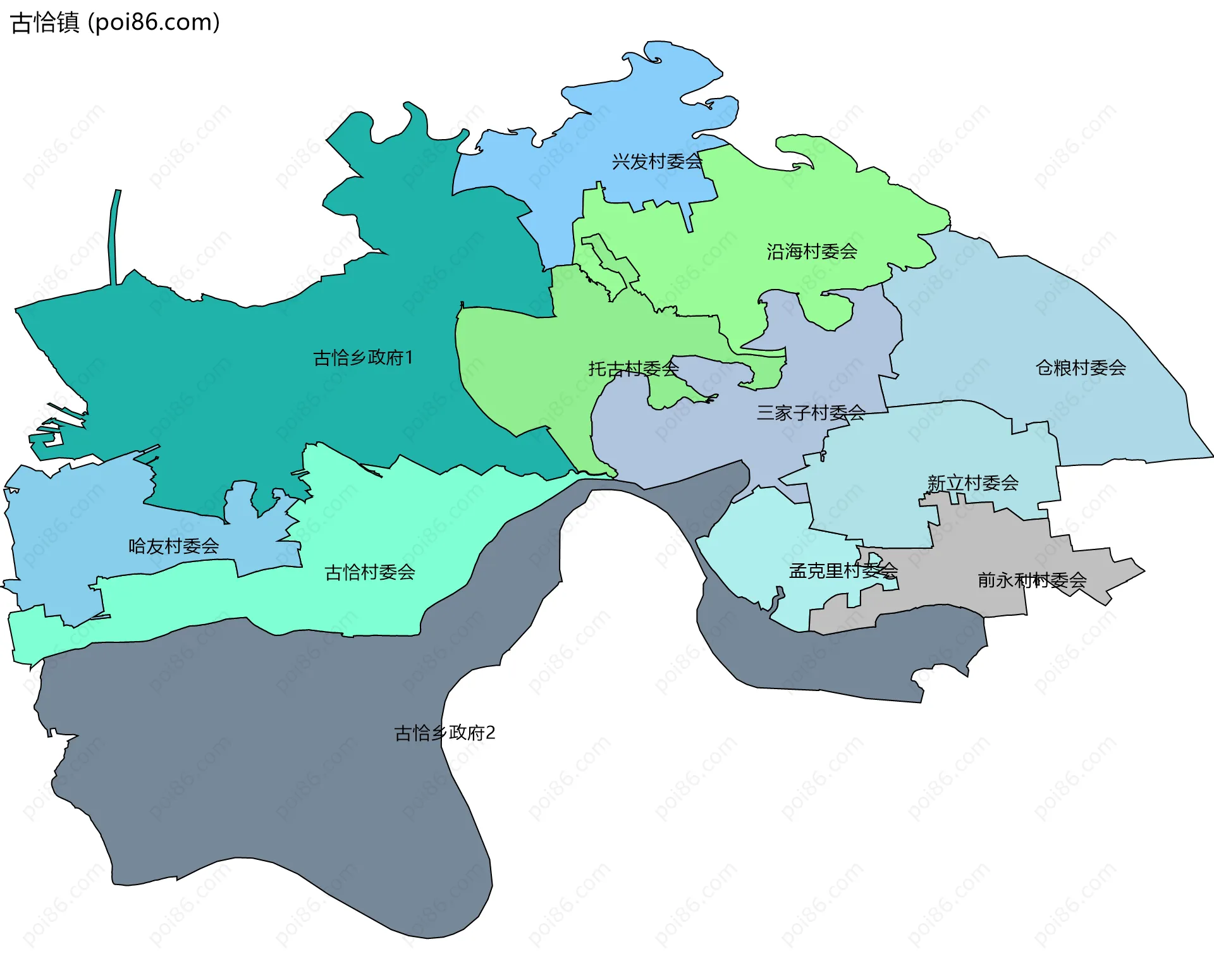 古恰镇边界地图(五级行政区划)