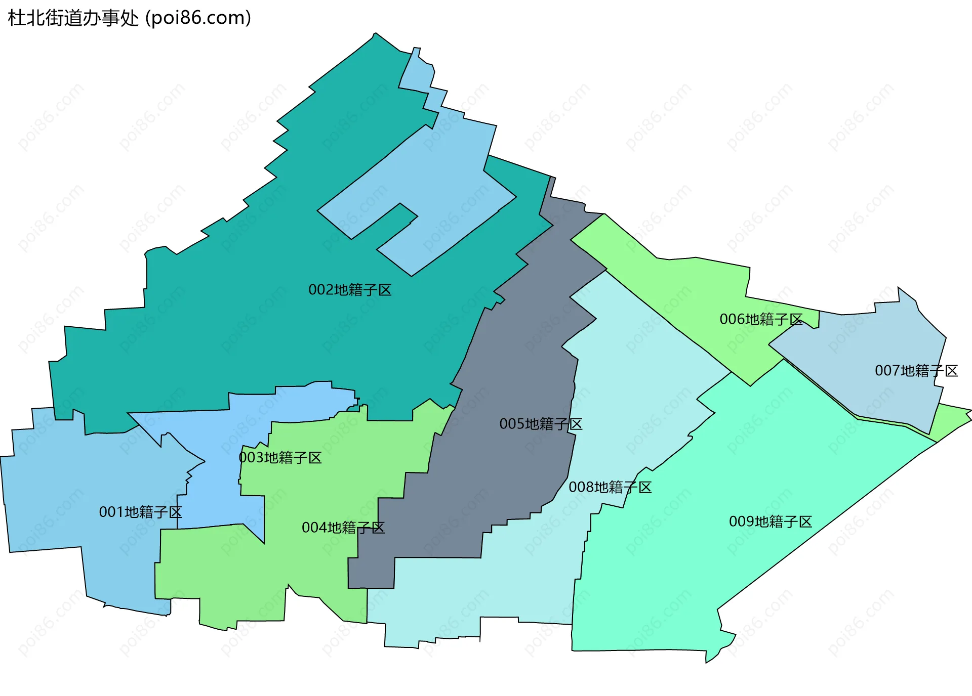 杜北街道办事处边界地图(五级行政区划)