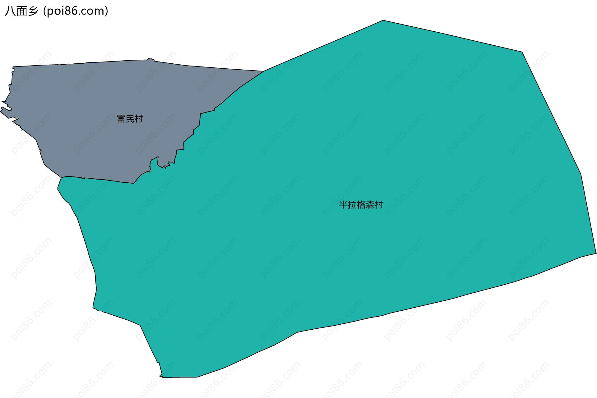 八面乡边界地图(五级行政区划)