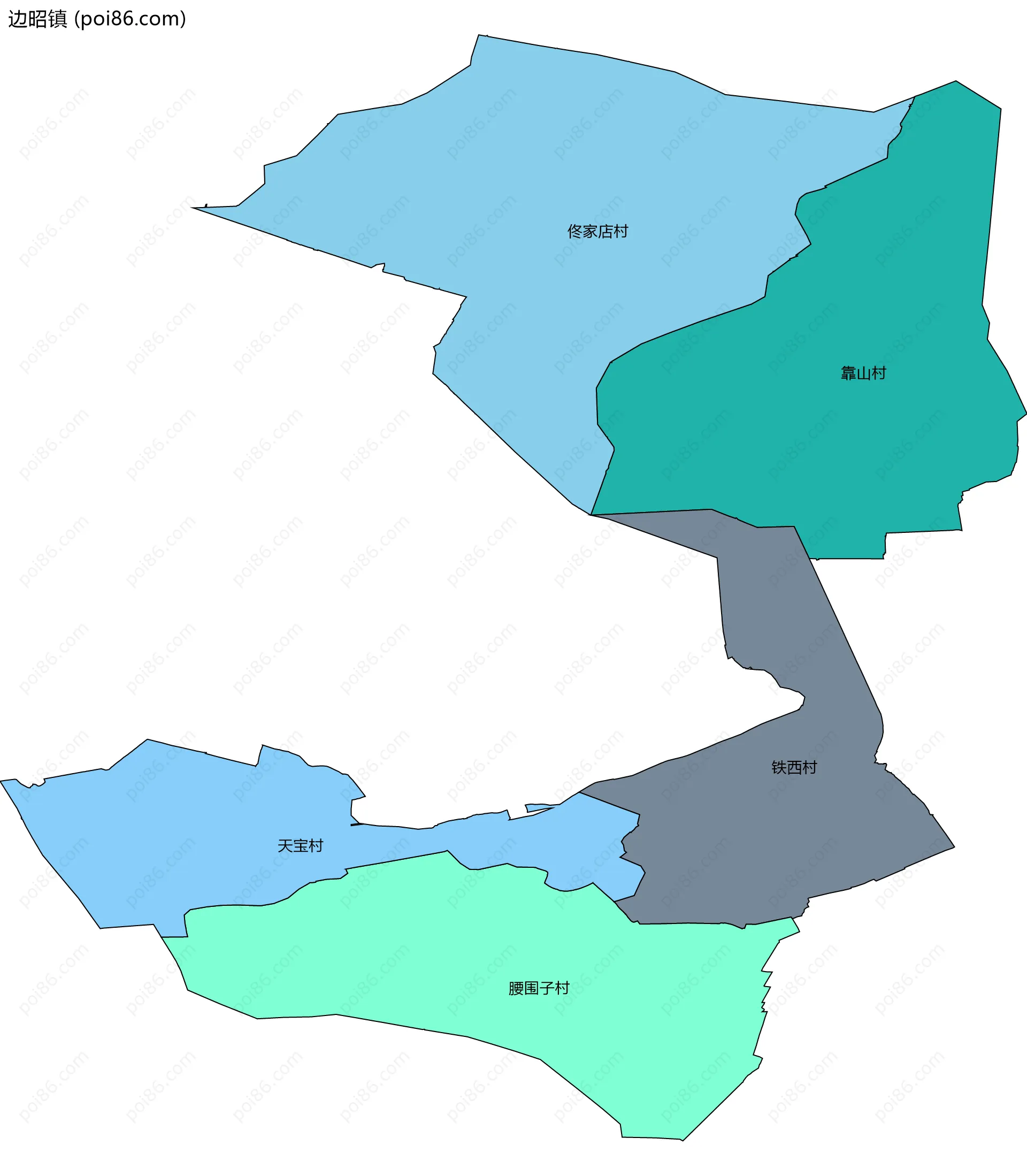 边昭镇边界地图(五级行政区划)