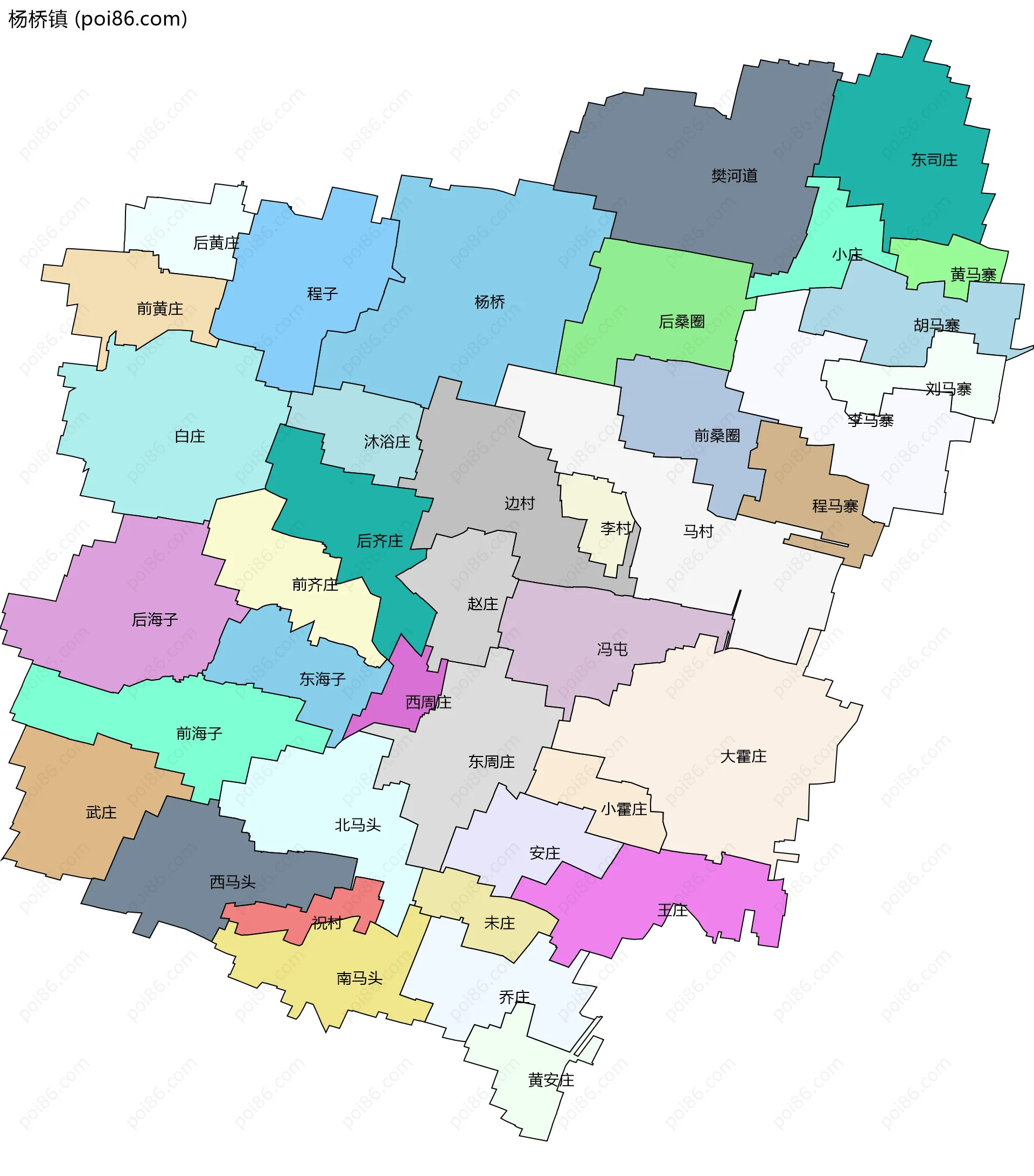 杨桥镇边界地图(五级行政区划)