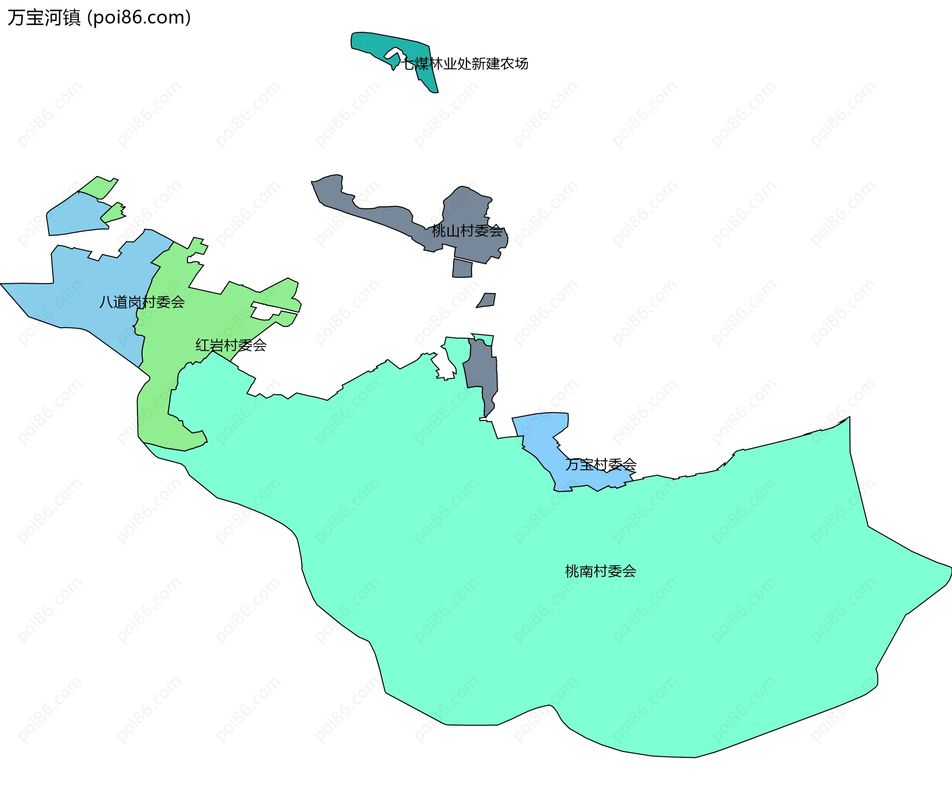 万宝河镇边界地图(五级行政区划)