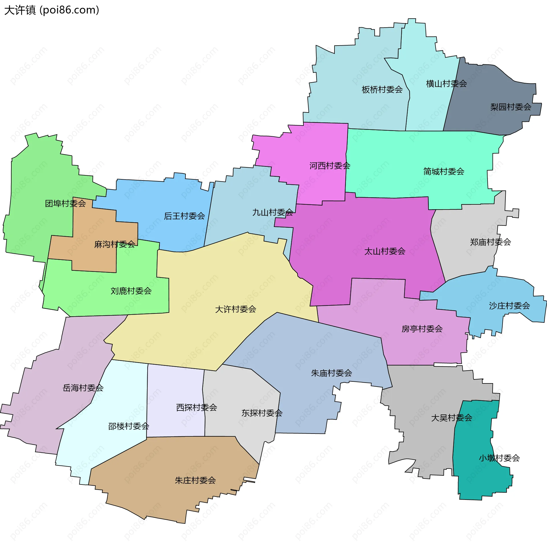 大许镇边界地图(五级行政区划)