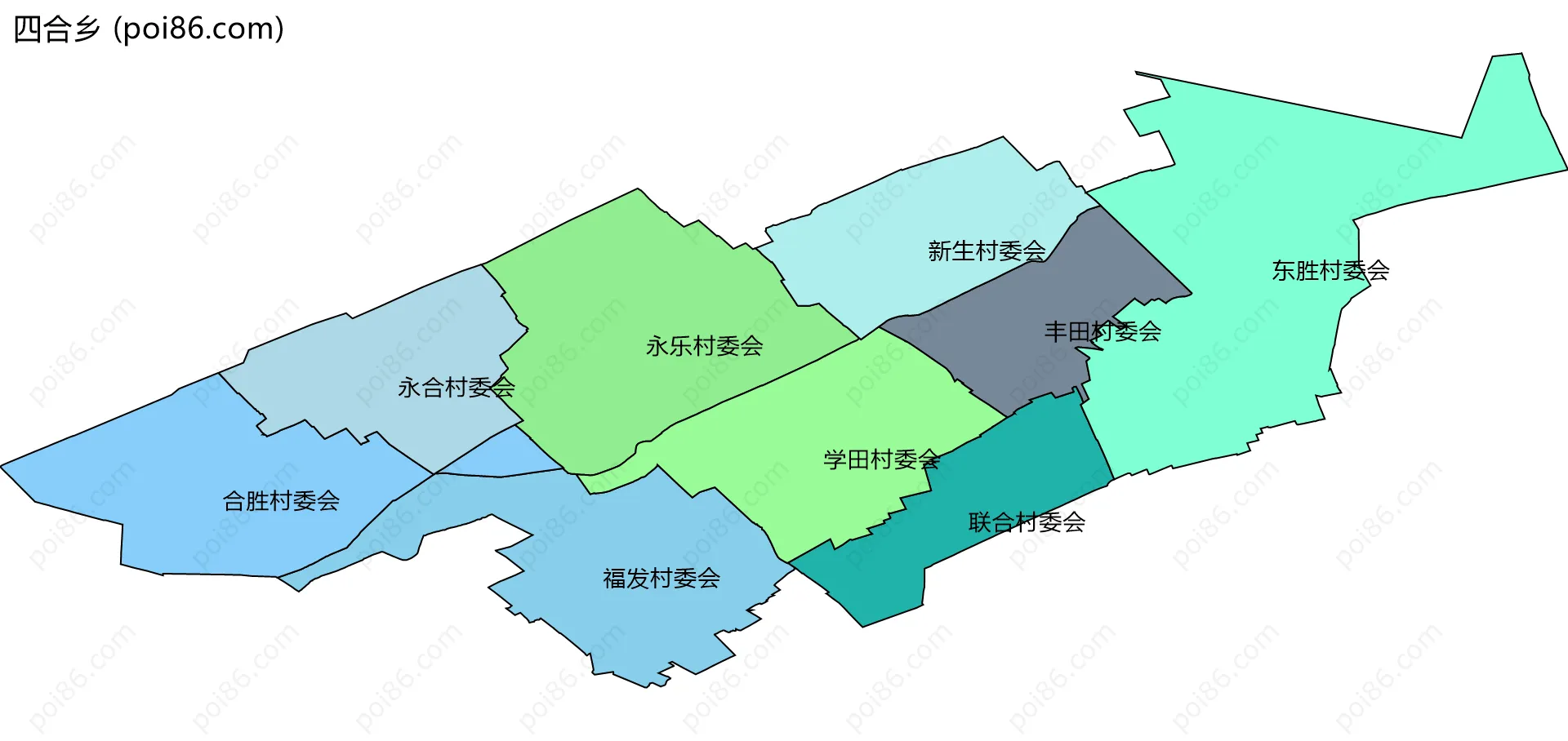 四合乡边界地图(五级行政区划)