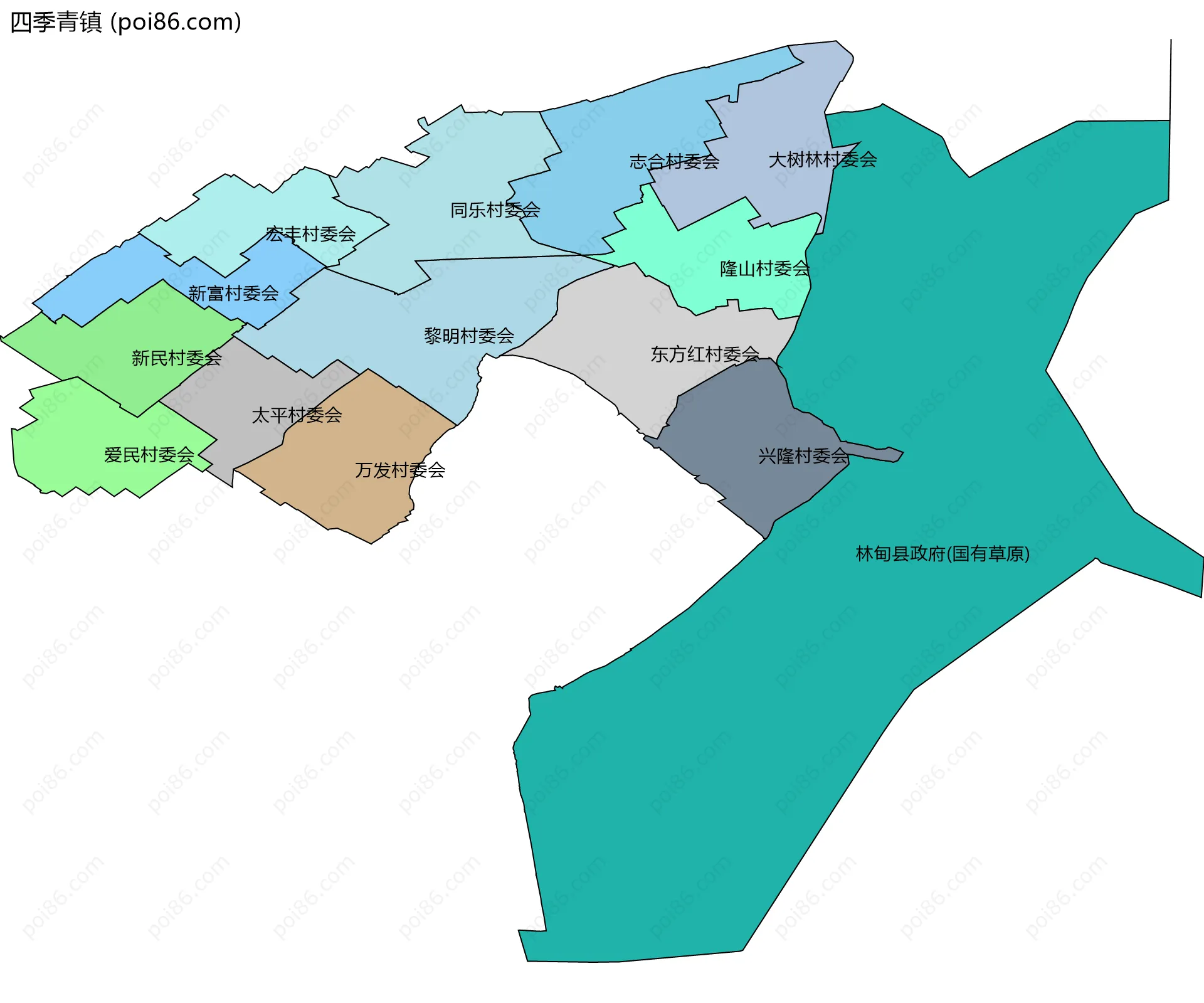 四季青镇边界地图(五级行政区划)