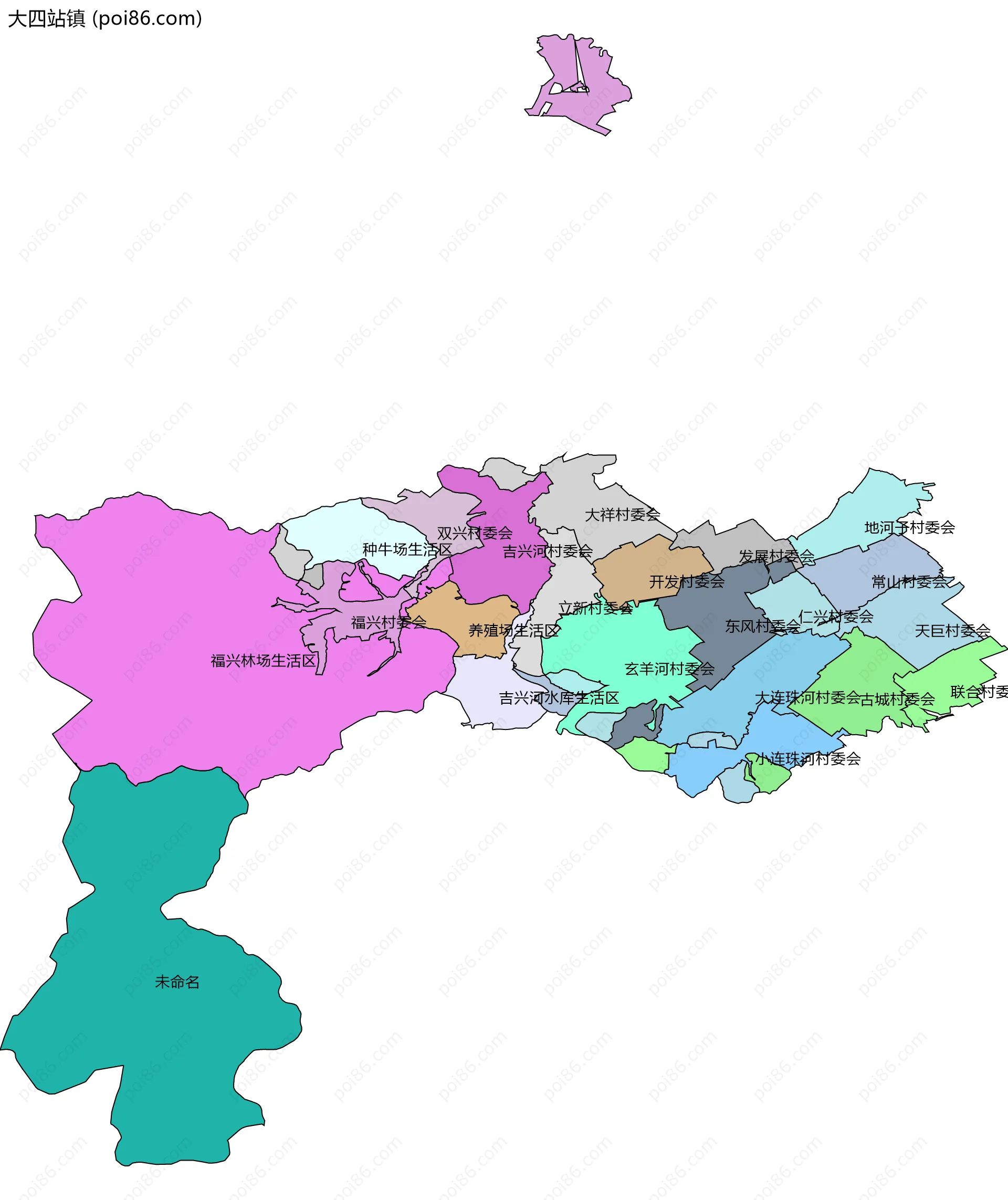 大四站镇边界地图(五级行政区划)