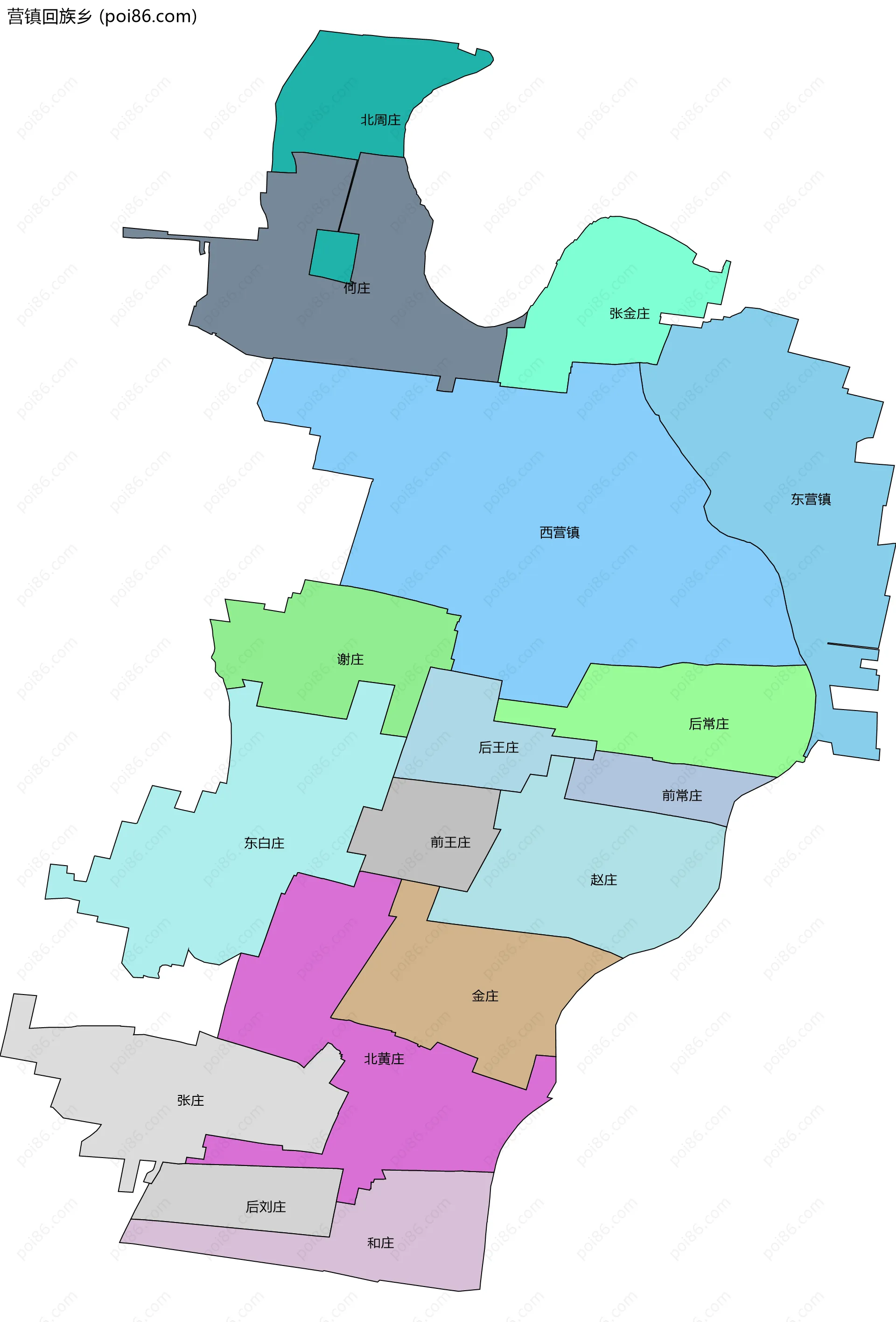 营镇回族乡边界地图(五级行政区划)