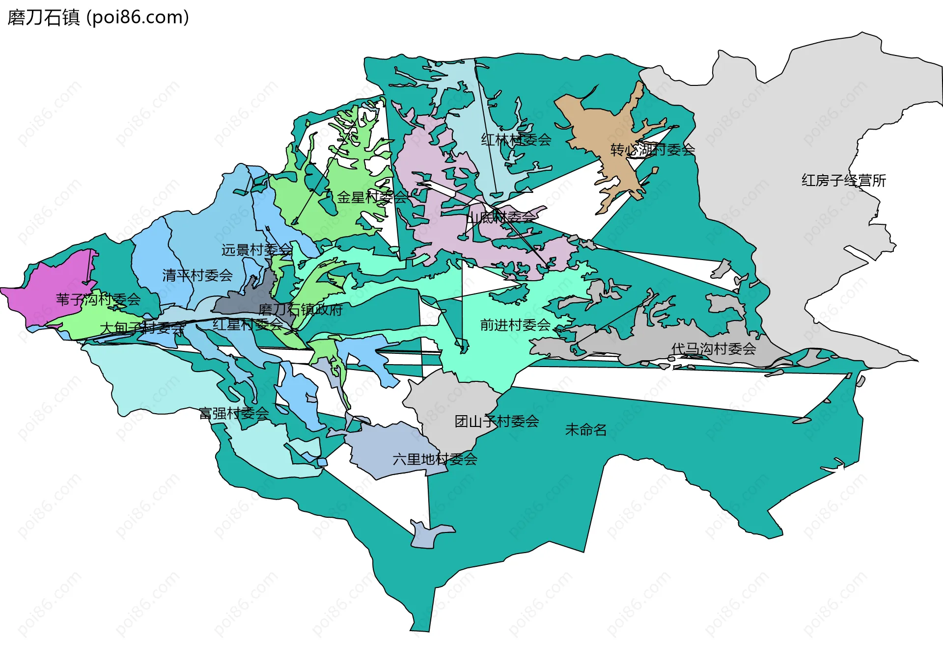磨刀石镇边界地图(五级行政区划)
