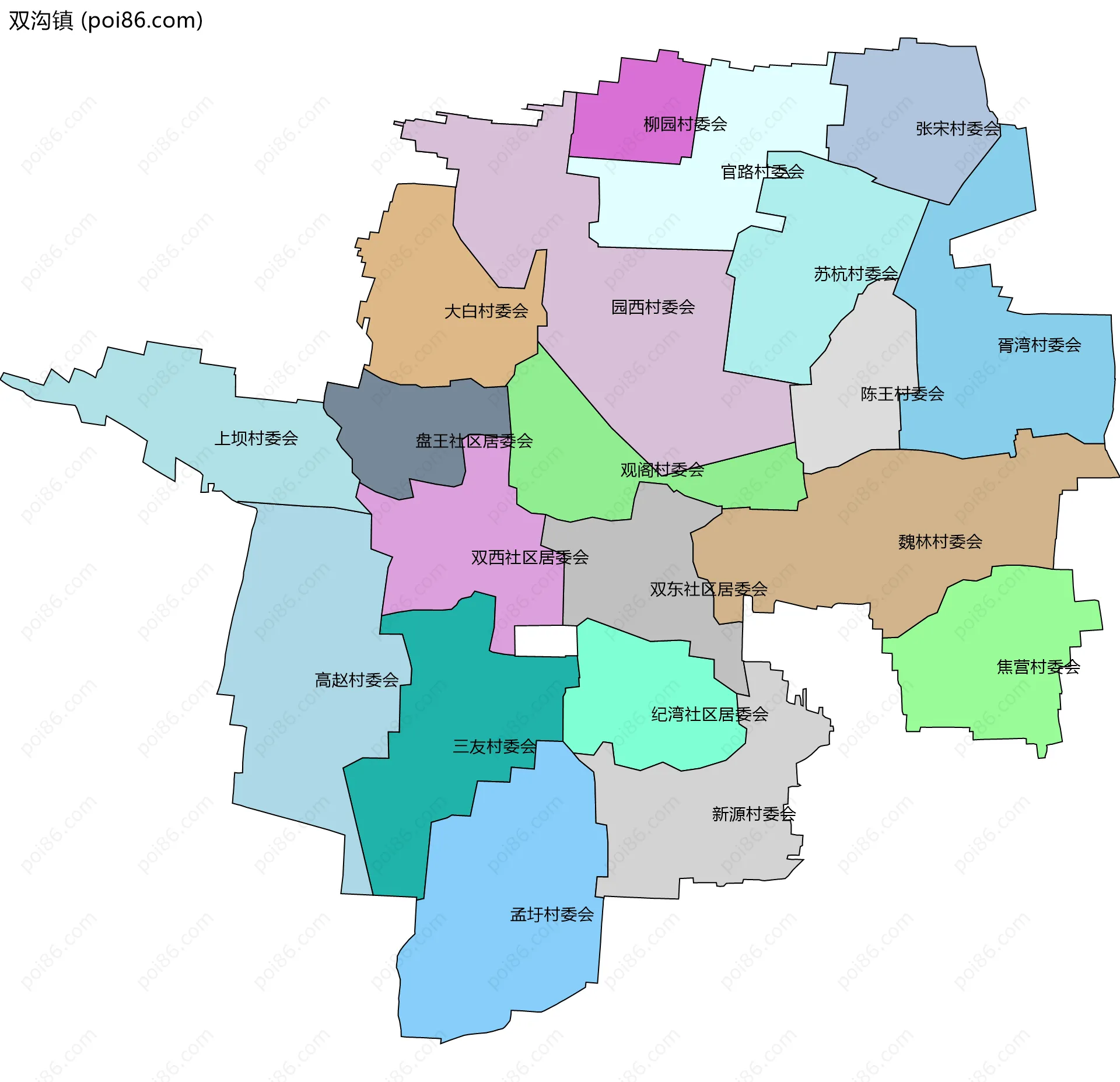 双沟镇边界地图(五级行政区划)