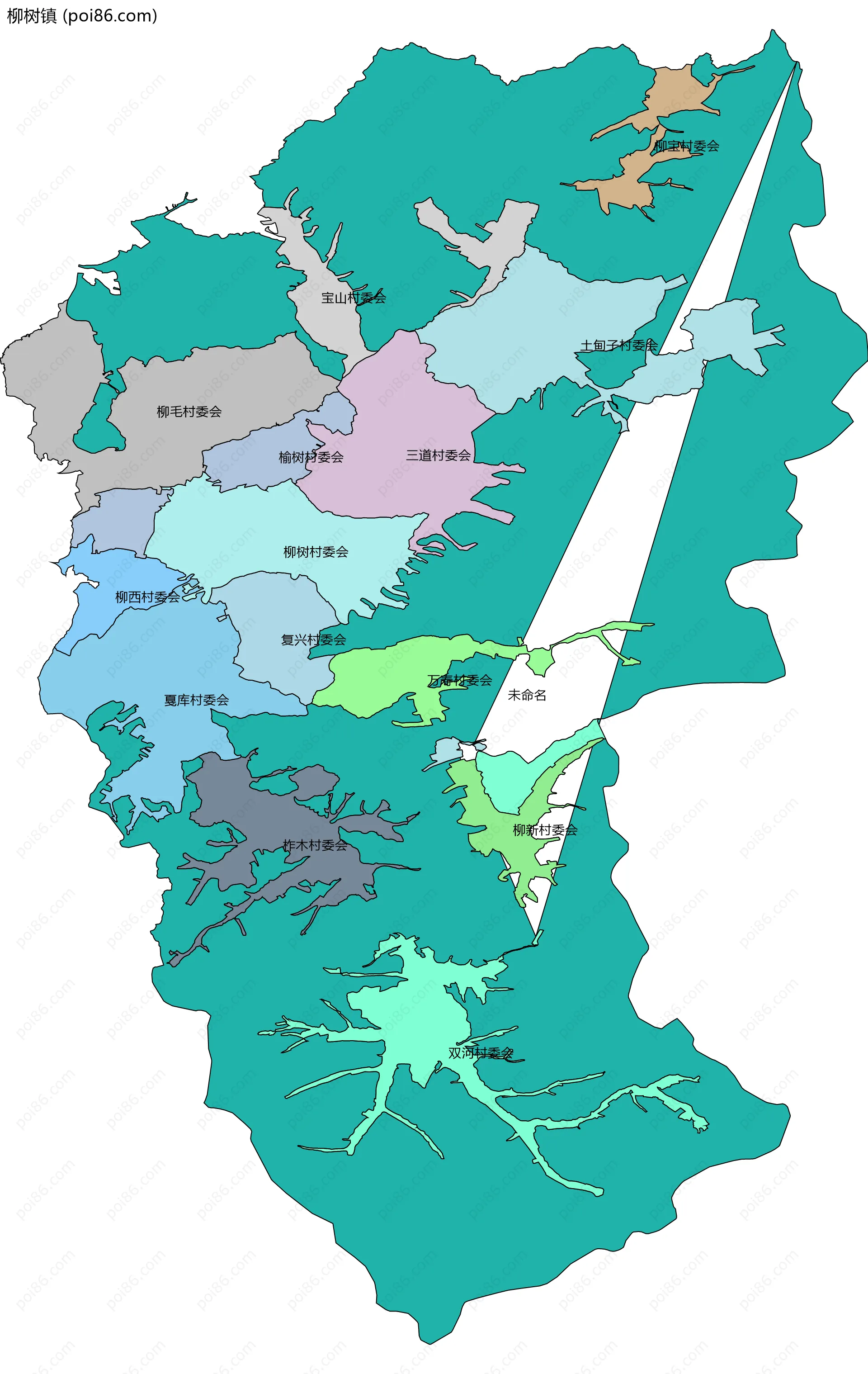 柳树镇边界地图(五级行政区划)