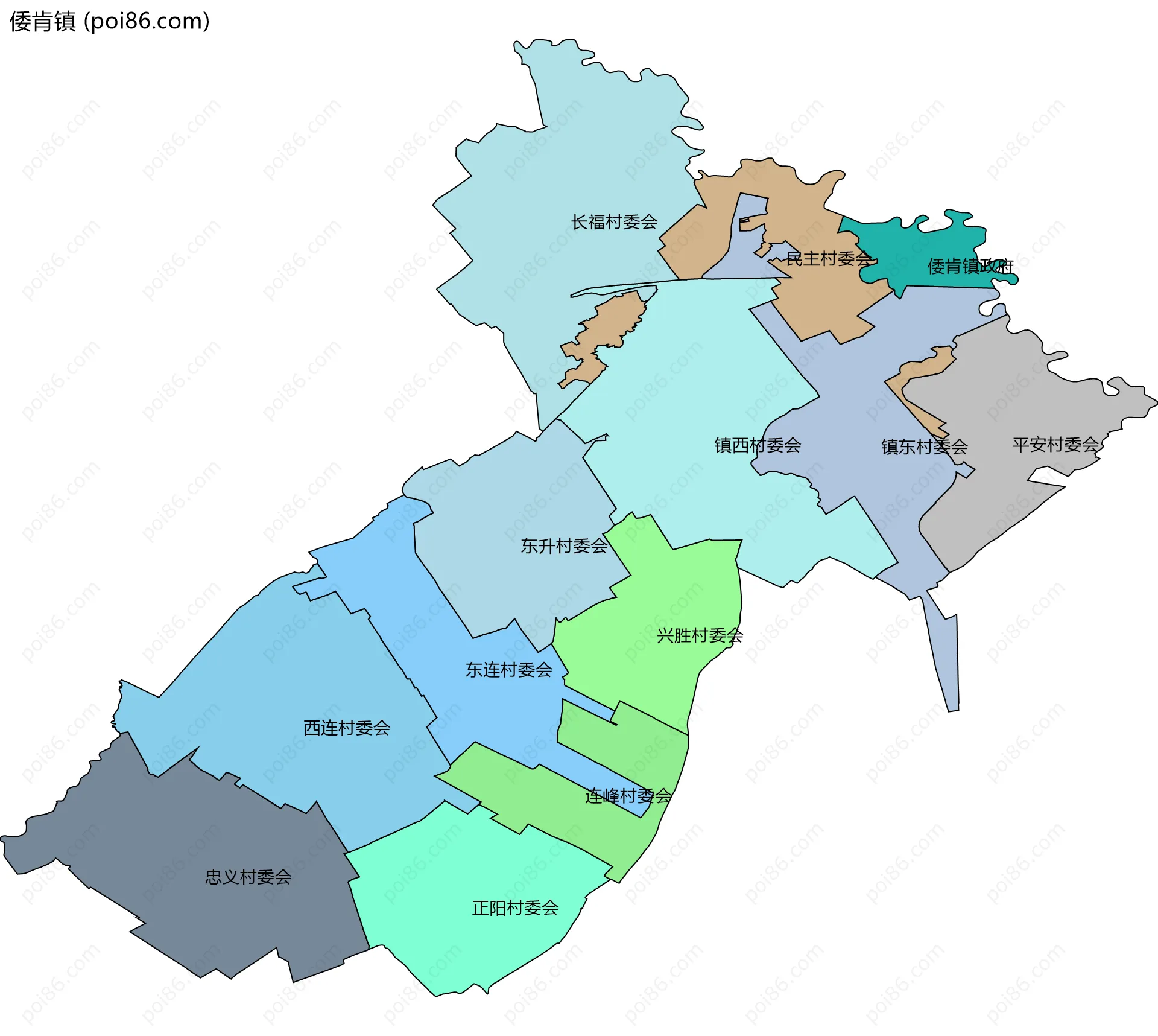 倭肯镇边界地图(五级行政区划)