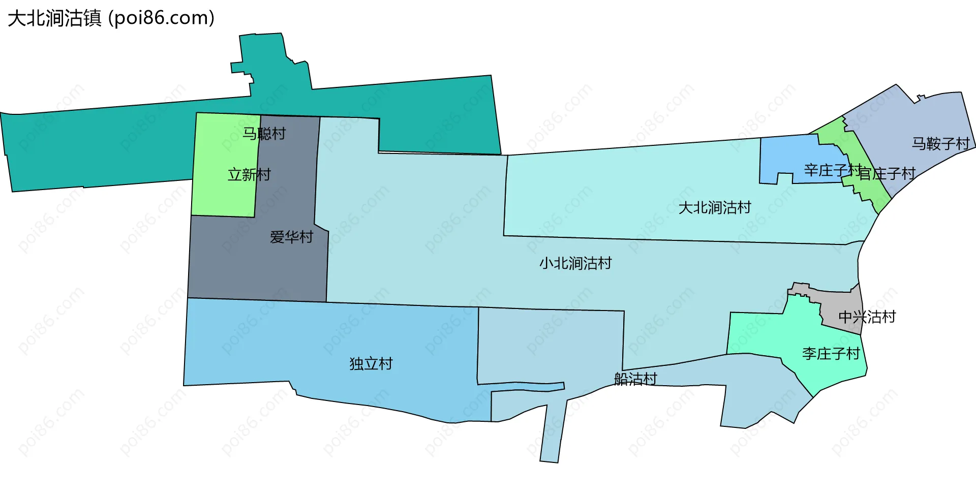 大北涧沽镇边界地图(五级行政区划)