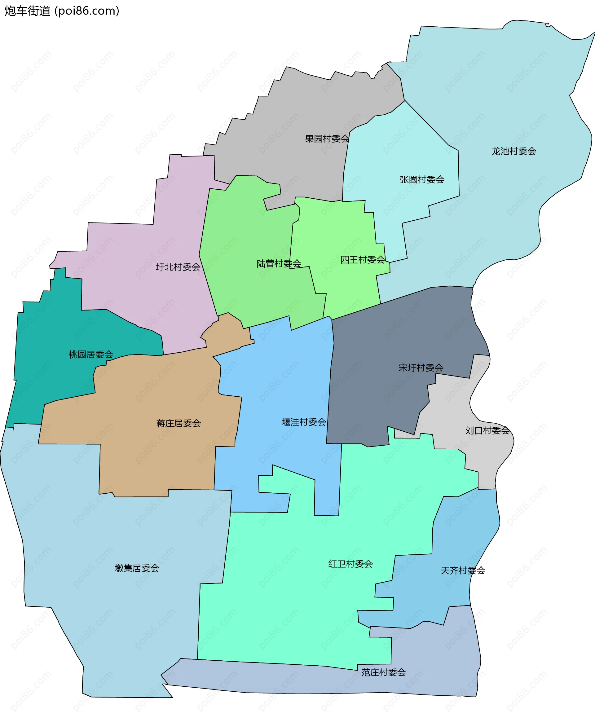 炮车街道边界地图(五级行政区划)