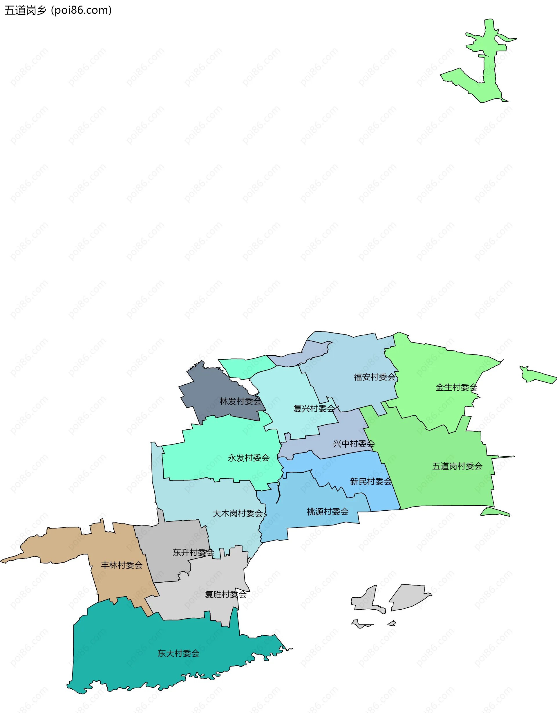 五道岗乡边界地图(五级行政区划)