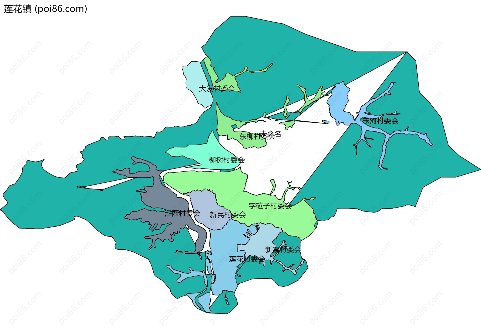 莲花镇边界地图(五级行政区划)