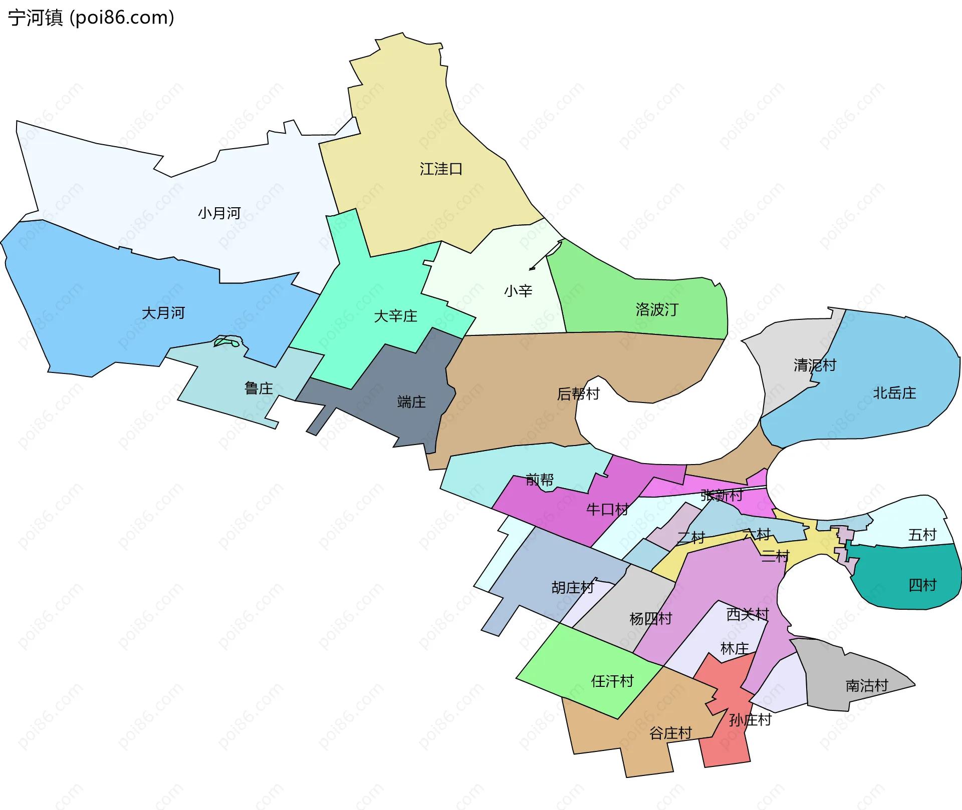 宁河镇边界地图(五级行政区划)
