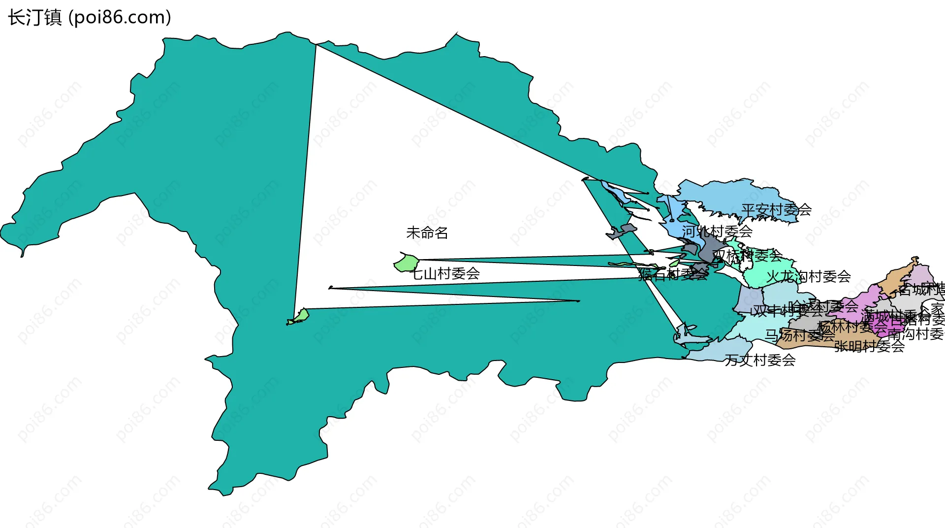 长汀镇边界地图(五级行政区划)